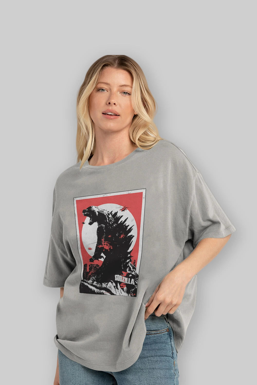 Godzilla (2) Ön Baskılı Oversize t-shirt Erkek Kadın Unisex %100 Pamuk Bisiklet Yaka tişort