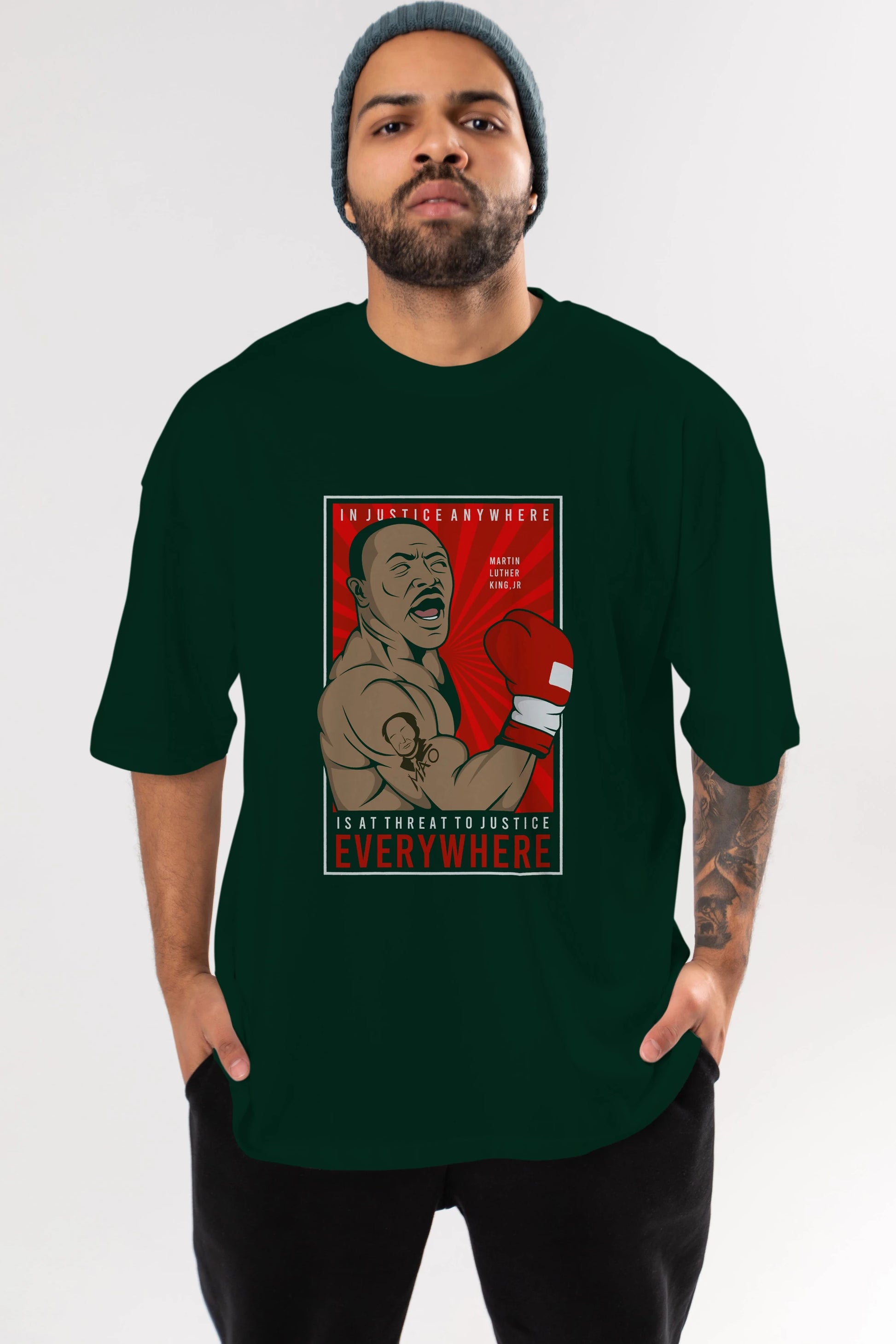 Luther King Boxer Ön Baskılı Oversize t-shirt Erkek Kadın Unisex %100 Pamuk tişort