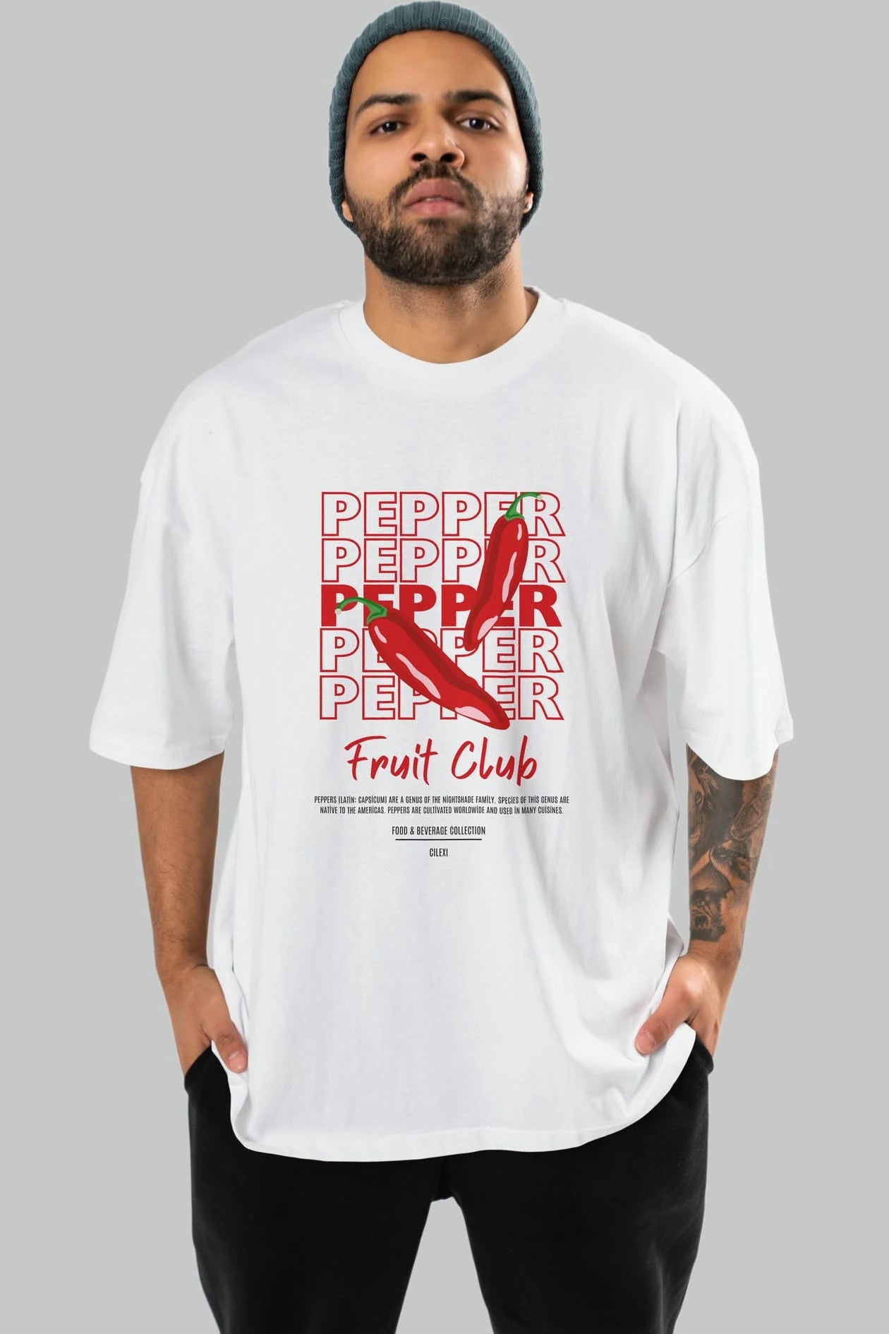 Pepper Ön Baskılı Oversize t-shirt Erkek Kadın Pamuk Bisiklet Yaka tişort