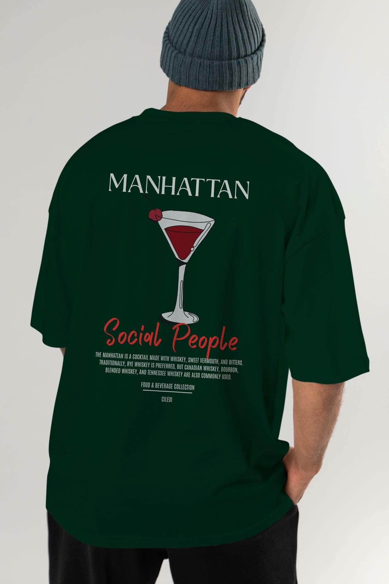 Manhattan Kokteyl Serisi Baskılı Oversize t-shirt Erkek Kadın Unisex %100 Pamuk Bisiklet Yaka tişort