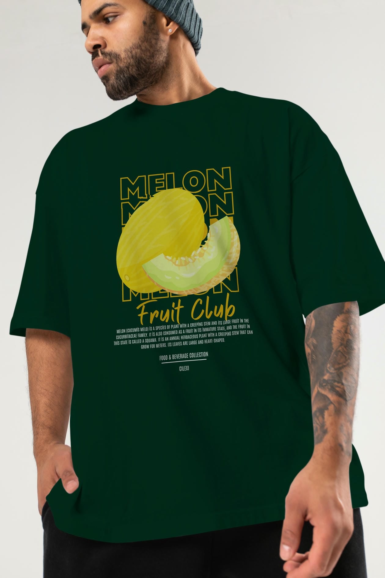 Melon Ön Baskılı Oversize t-shirt Erkek Kadın Pamuk Bisiklet Yaka tişort
