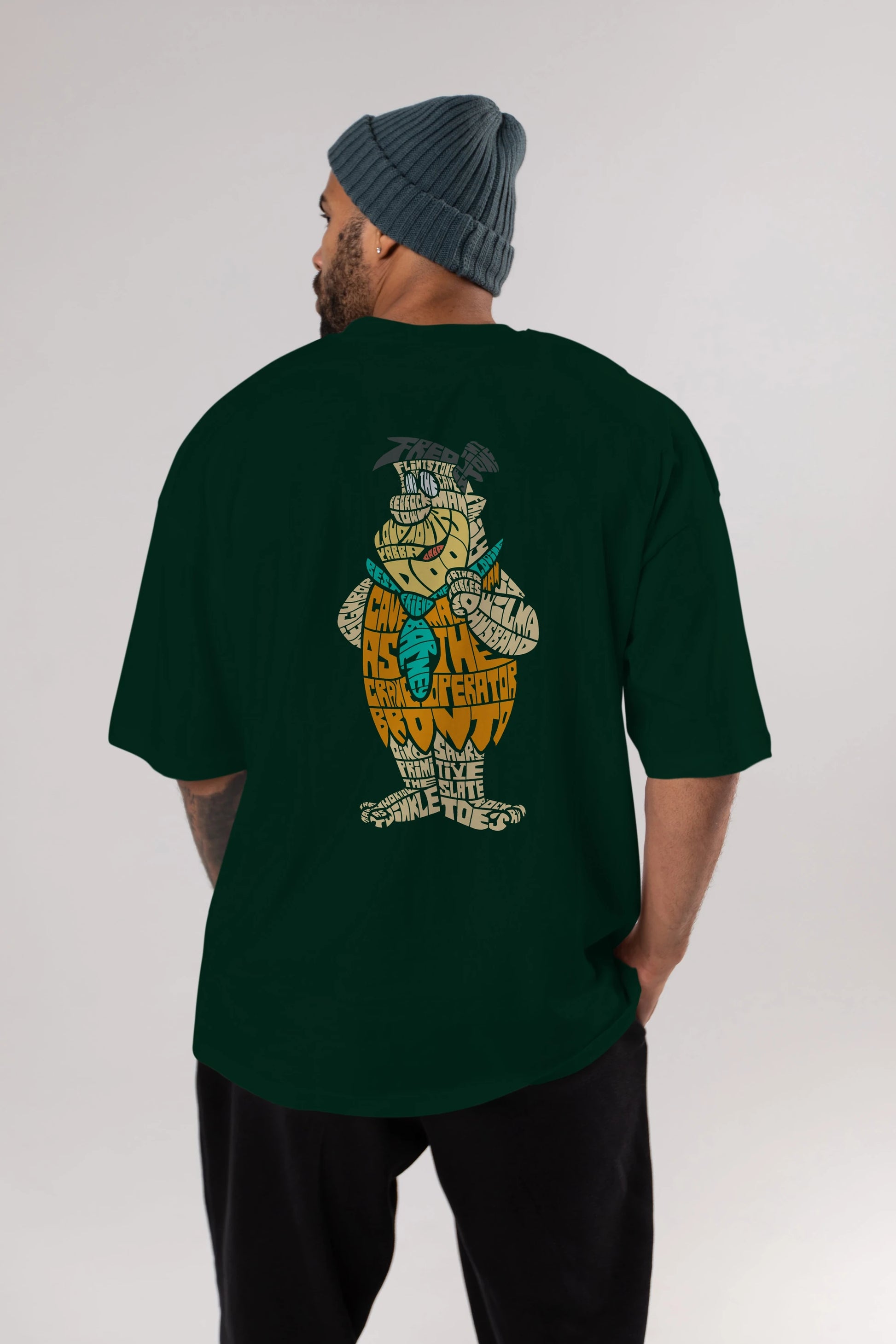 Fred Flintstone Arka Baskılı Oversize t-shirt %100 pamuk Erkek Kadın Unisex