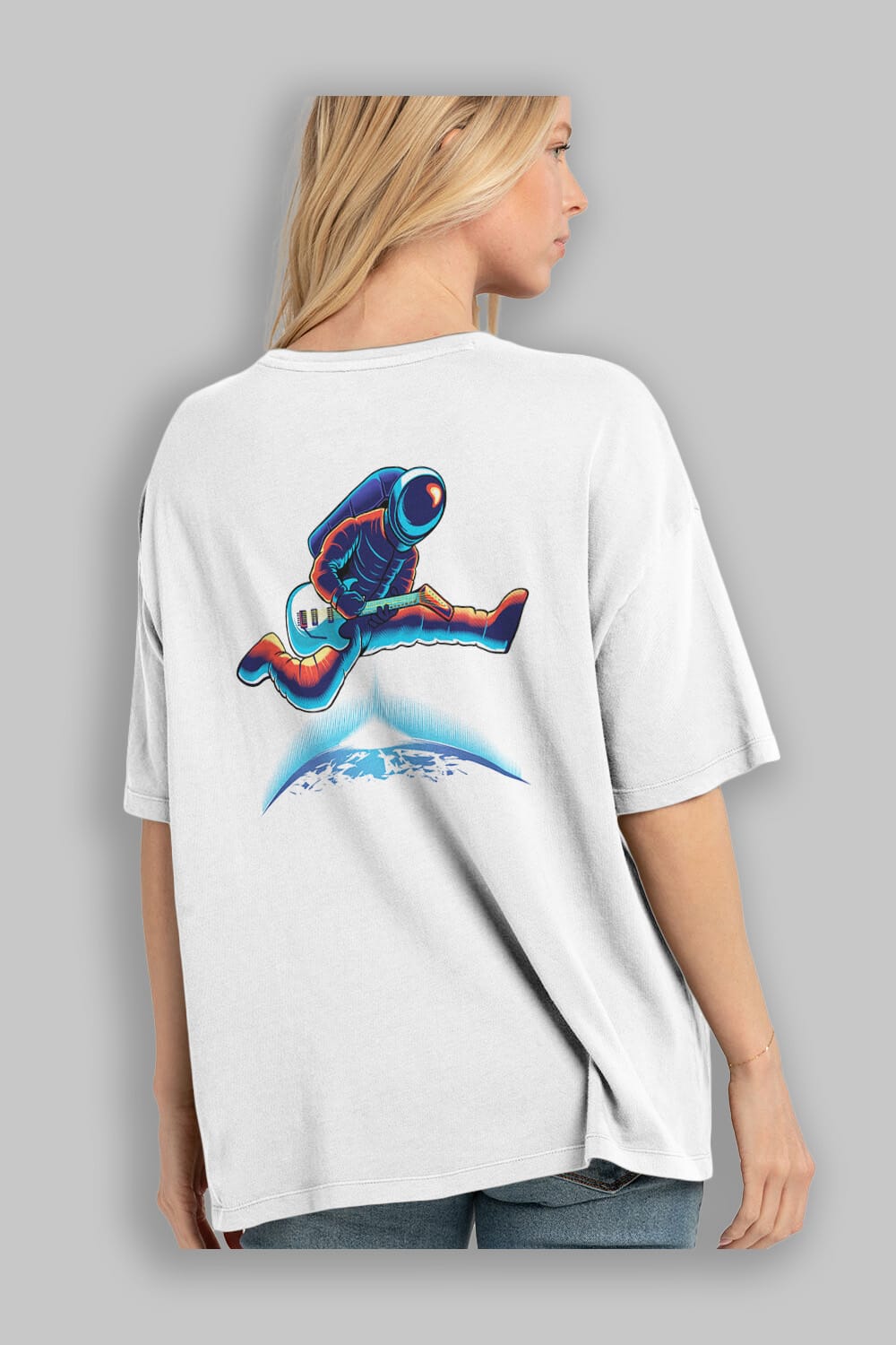 Astroguitar Sticker Arka Baskılı Oversize t-shirt Erkek Kadın Unisex