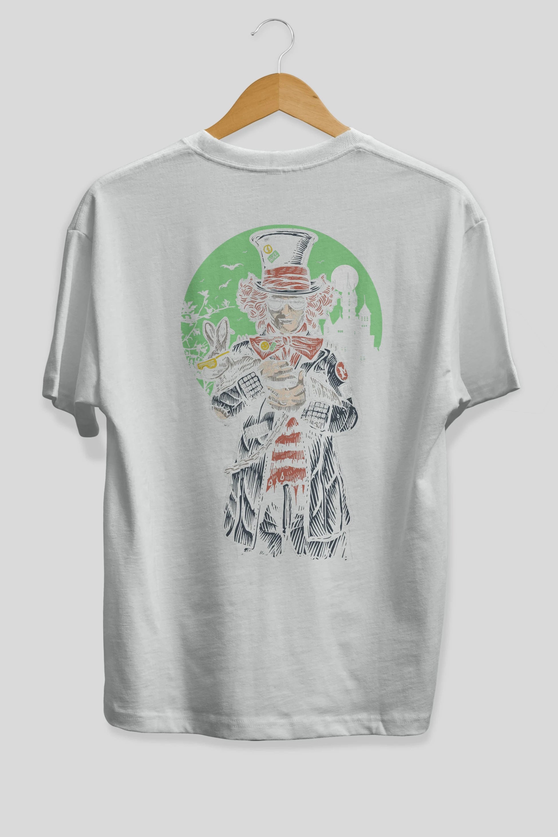 Mad Hatter Arka Baskılı Oversize t-shirt Erkek Kadın Unisex %100 Pamuk