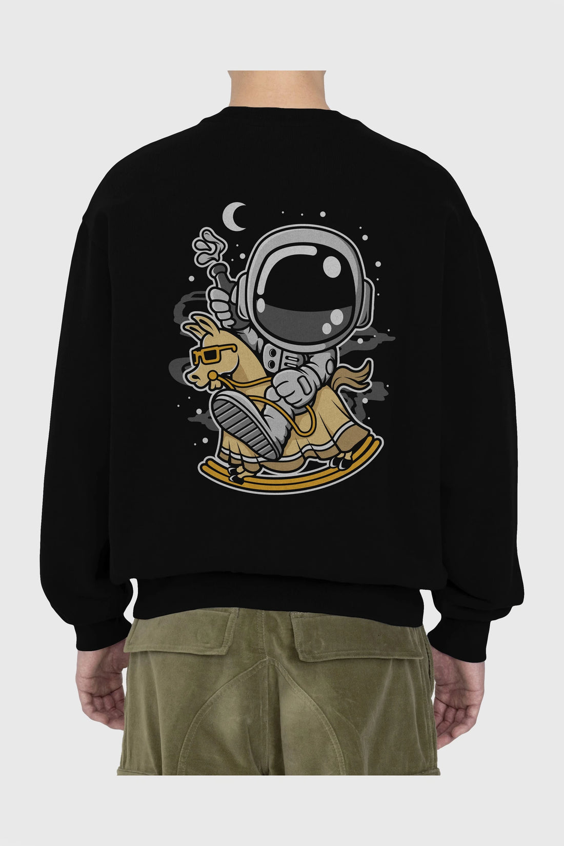 Astronaut RidingToy Horse Arka Baskılı Oversize Sweatshirt Erkek Kadın Unisex