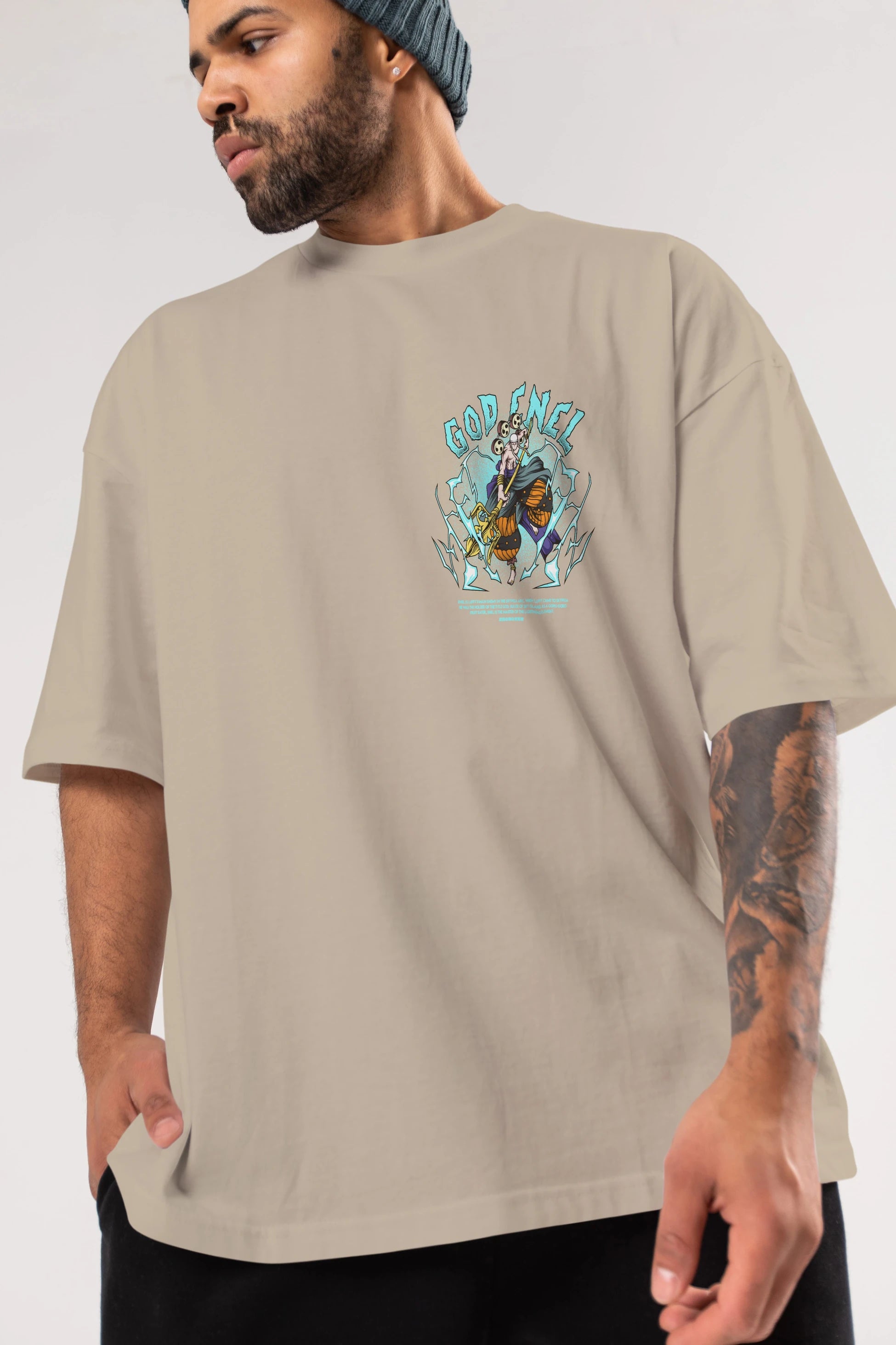 Eneru Ön Sol Baskılı Oversize t-shirt Erkek Kadın Unisex %100 Pamuk Bisiklet Yaka tişort