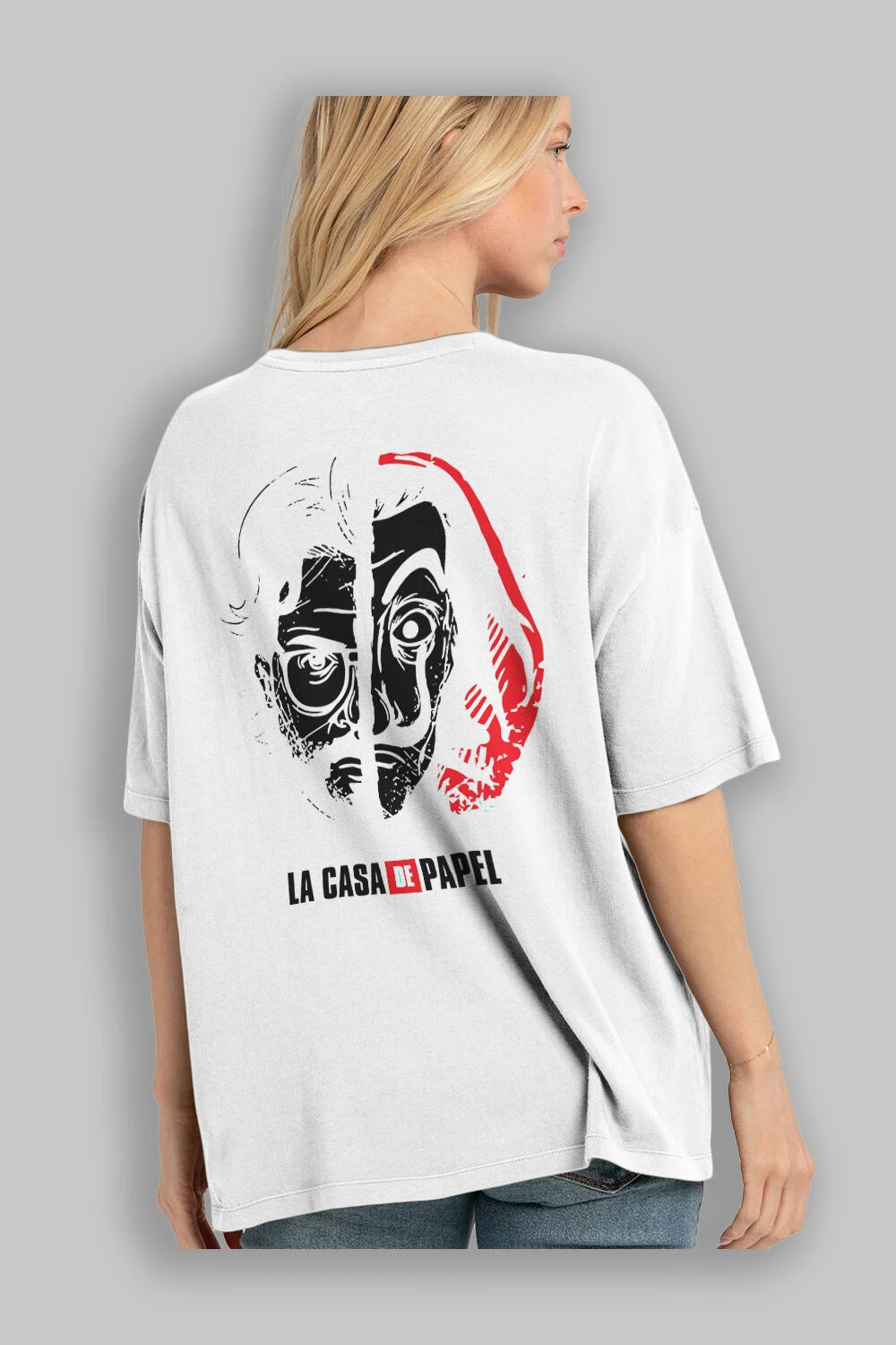 La Casa De Papel (9) Arka Baskılı Oversize t-shirt Erkek Kadın Unisex %100 Pamuk Bisiklet Yaka tişort