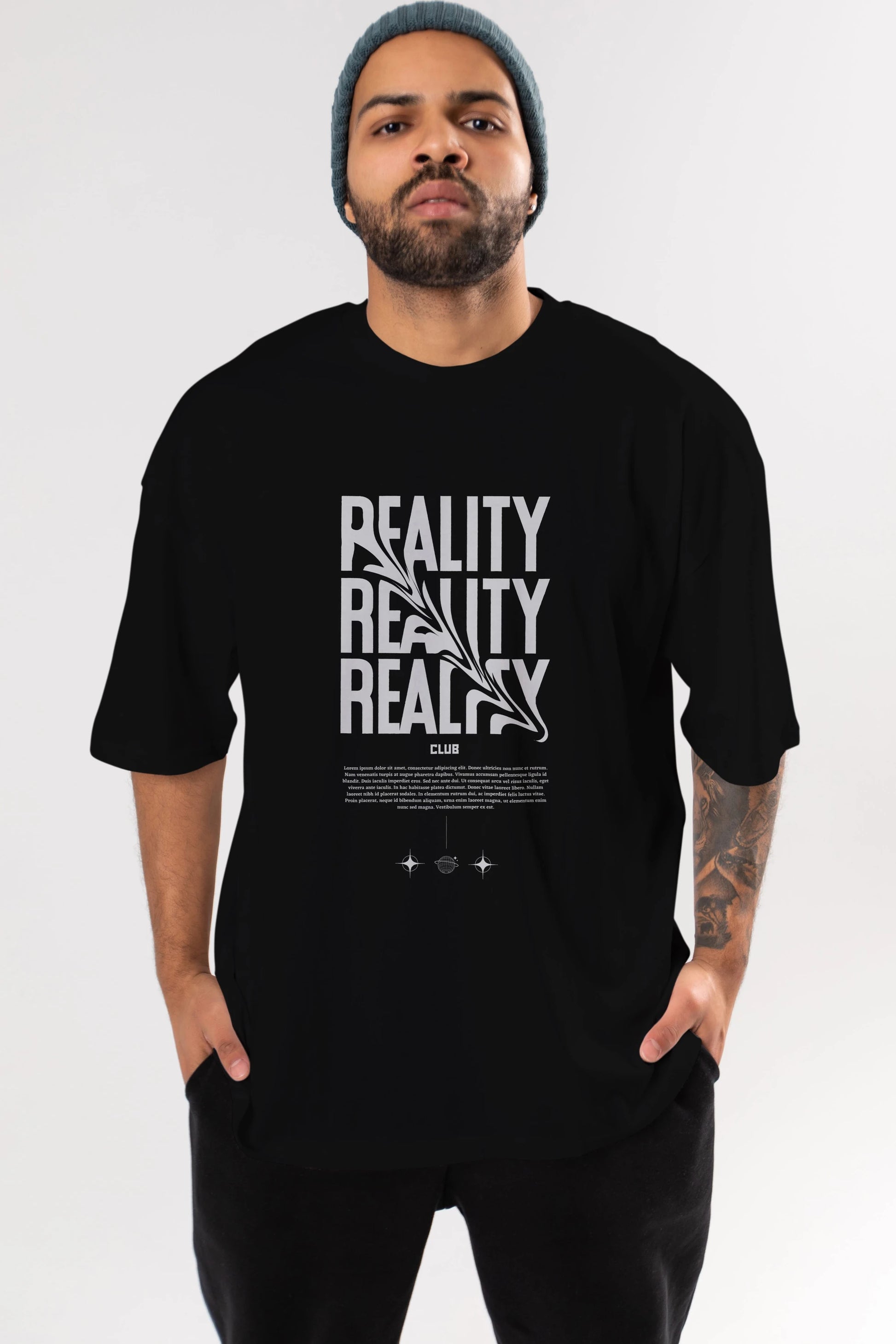 Reality Yazılı Ön Baskılı Oversize t-shirt Erkek Kadın Unisex
