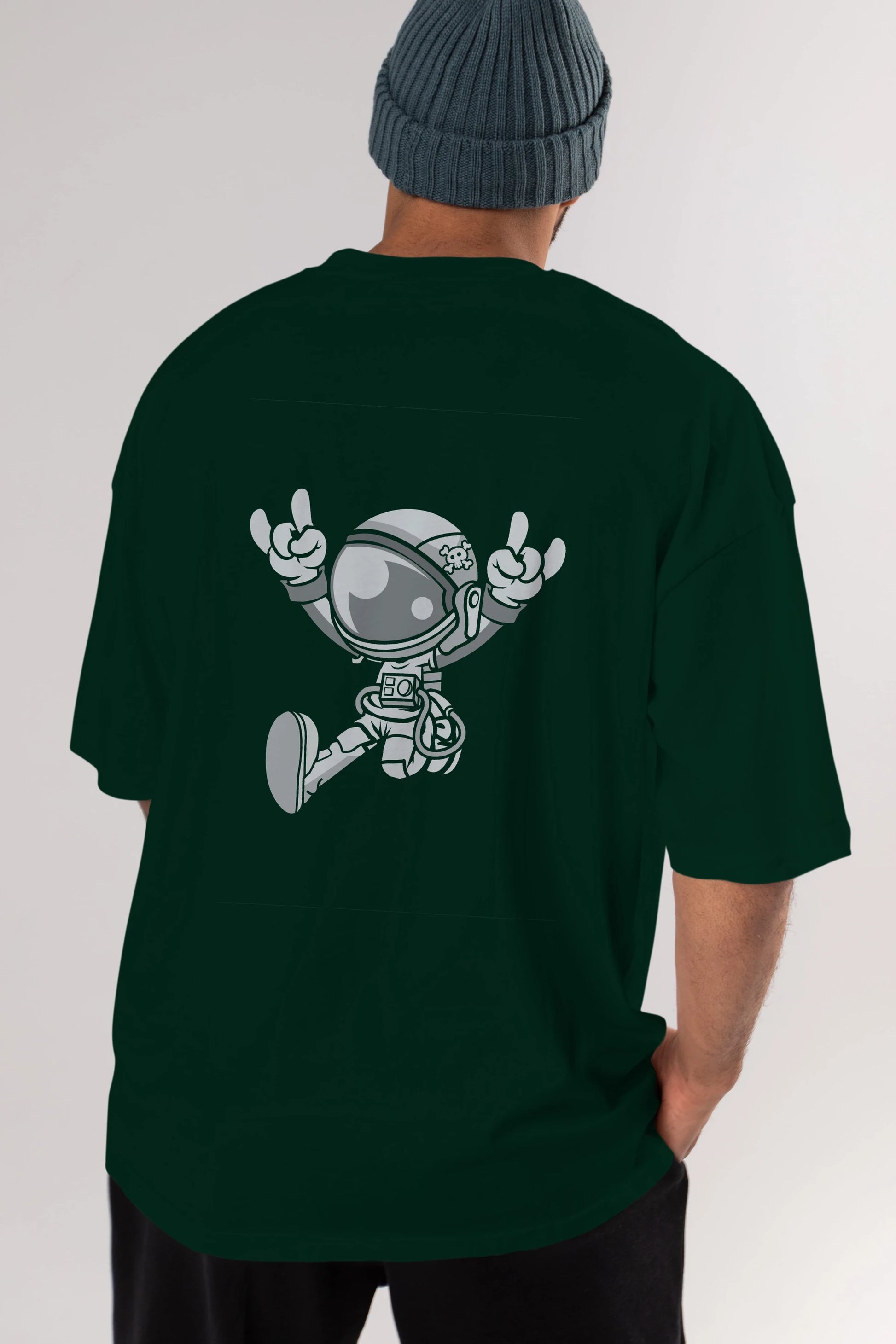 Astronaut Metal Arka Baskılı Oversize t-shirt Erkek Kadın Unisex %100 Pamuk tişort
