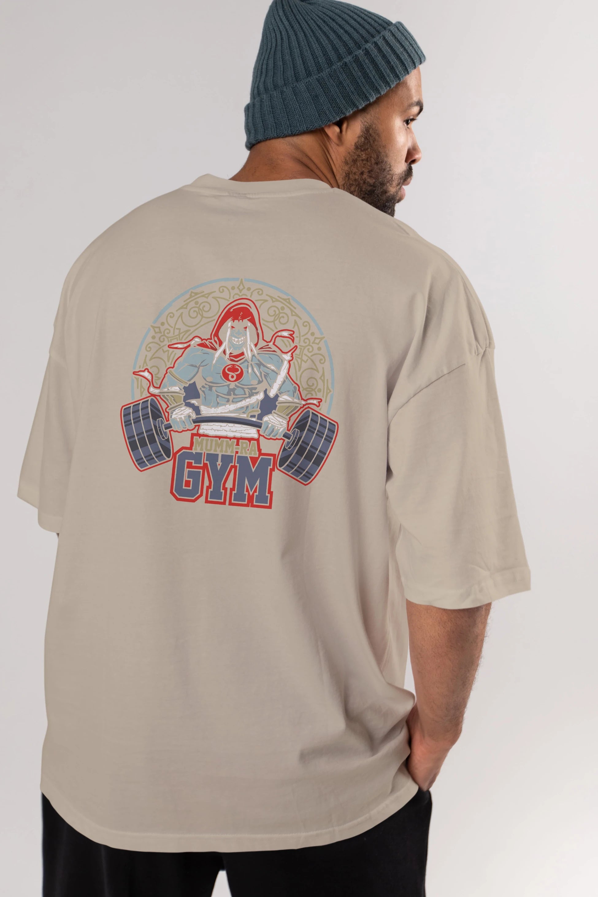 Mumm-ra GYM Arka Baskılı Oversize t-shirt Erkek Kadın Unisex %100 Pamuk Bisiklet Yaka tişort