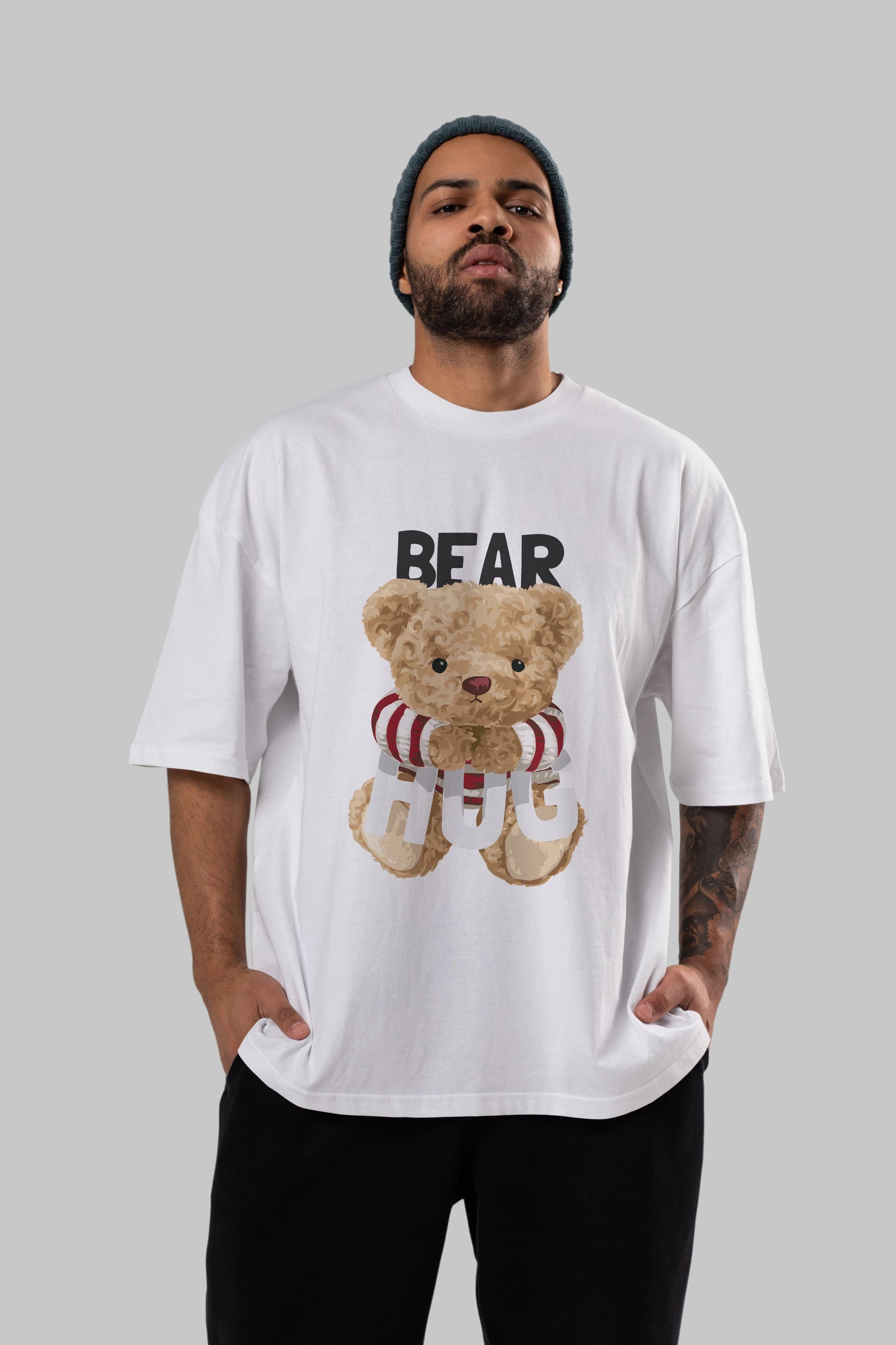 Teddy Bear Hug Ön Baskılı Oversize t-shirt Erkek Kadın Unisex %100 Pamuk