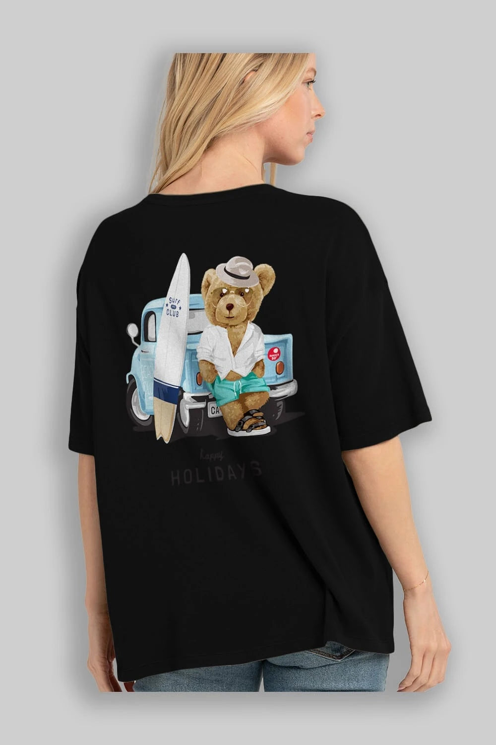 Teddy Bear Surf Club Arka Baskılı Oversize t-shirt Erkek Kadın Unisex %100 Pamuk