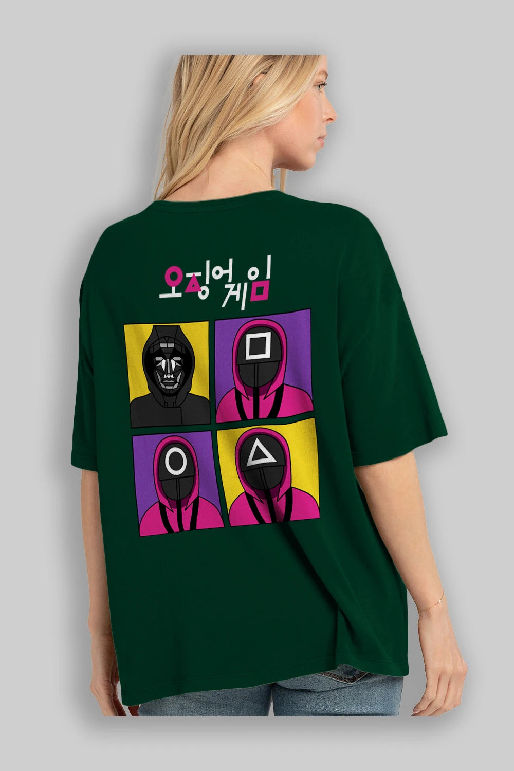 Squid Game (1) Arka Baskılı Oversize t-shirt Erkek Kadın Unisex %100 Pamuk Bisiklet Yaka tişort