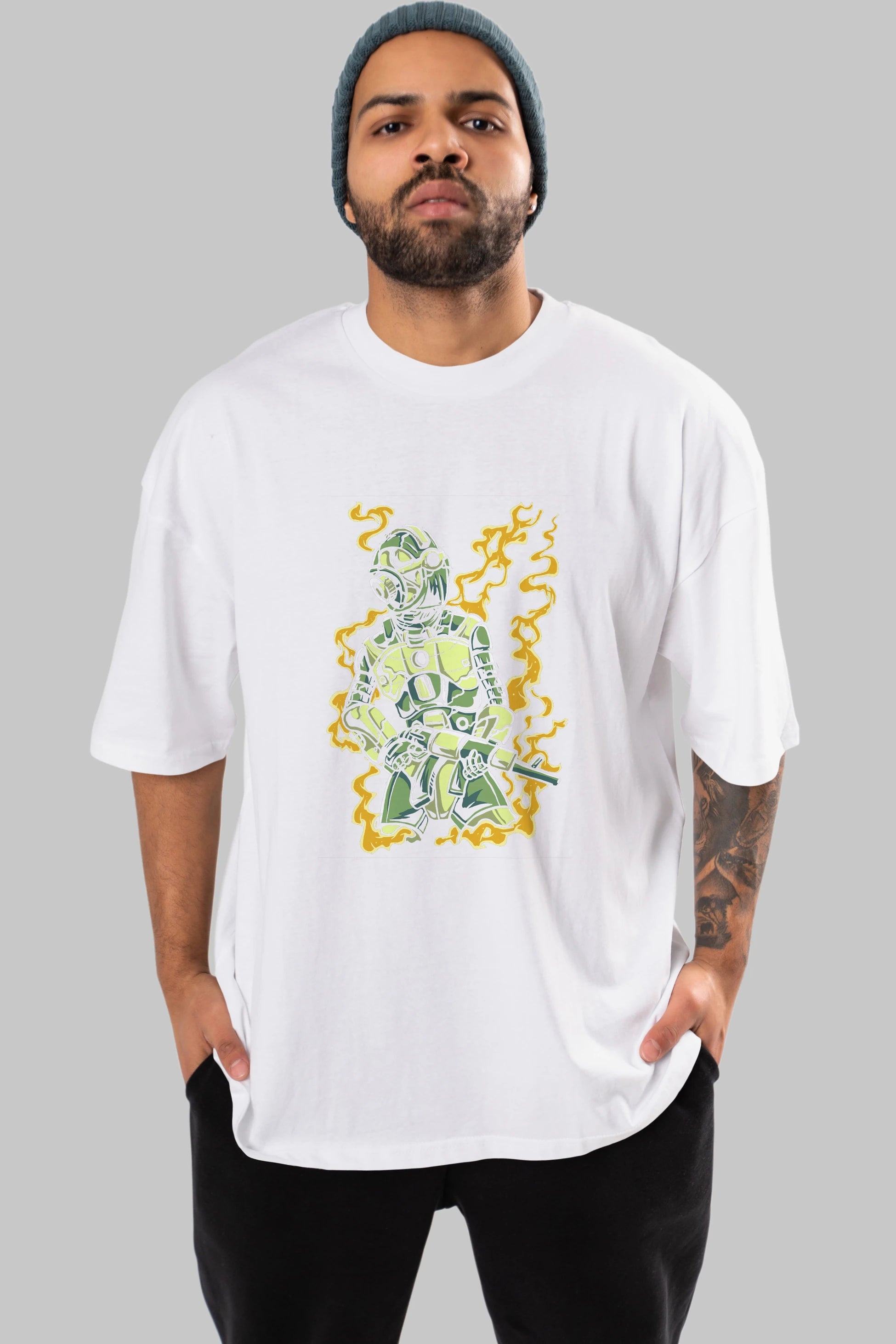 Robot Soldier Ön Baskılı Oversize t-shirt Erkek Kadın Unisex %100 Pamuk tişort