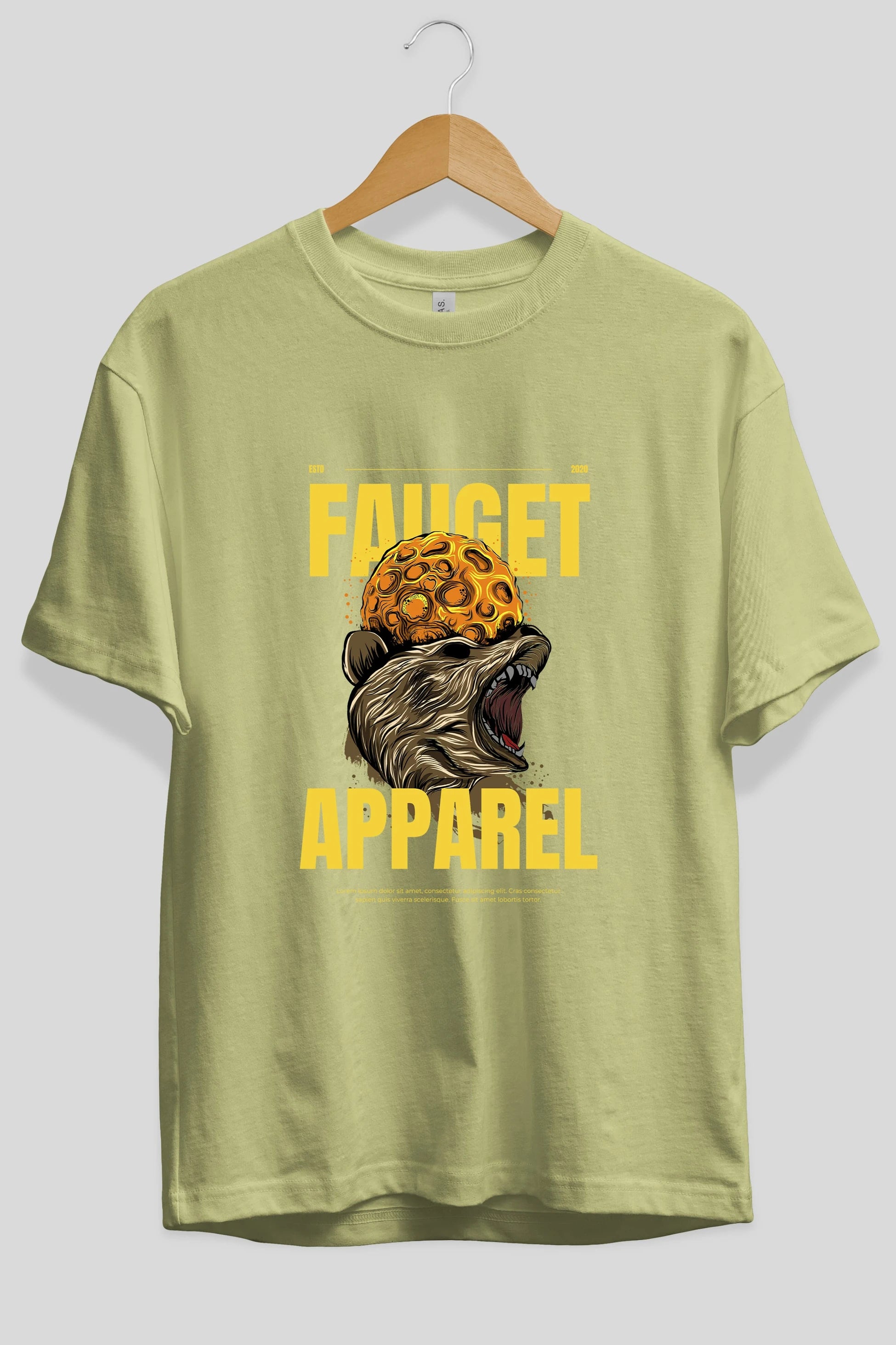 Bear Angry Fauget Apparel Ön Baskılı Oversize t-shirt Erkek Kadın Unisex