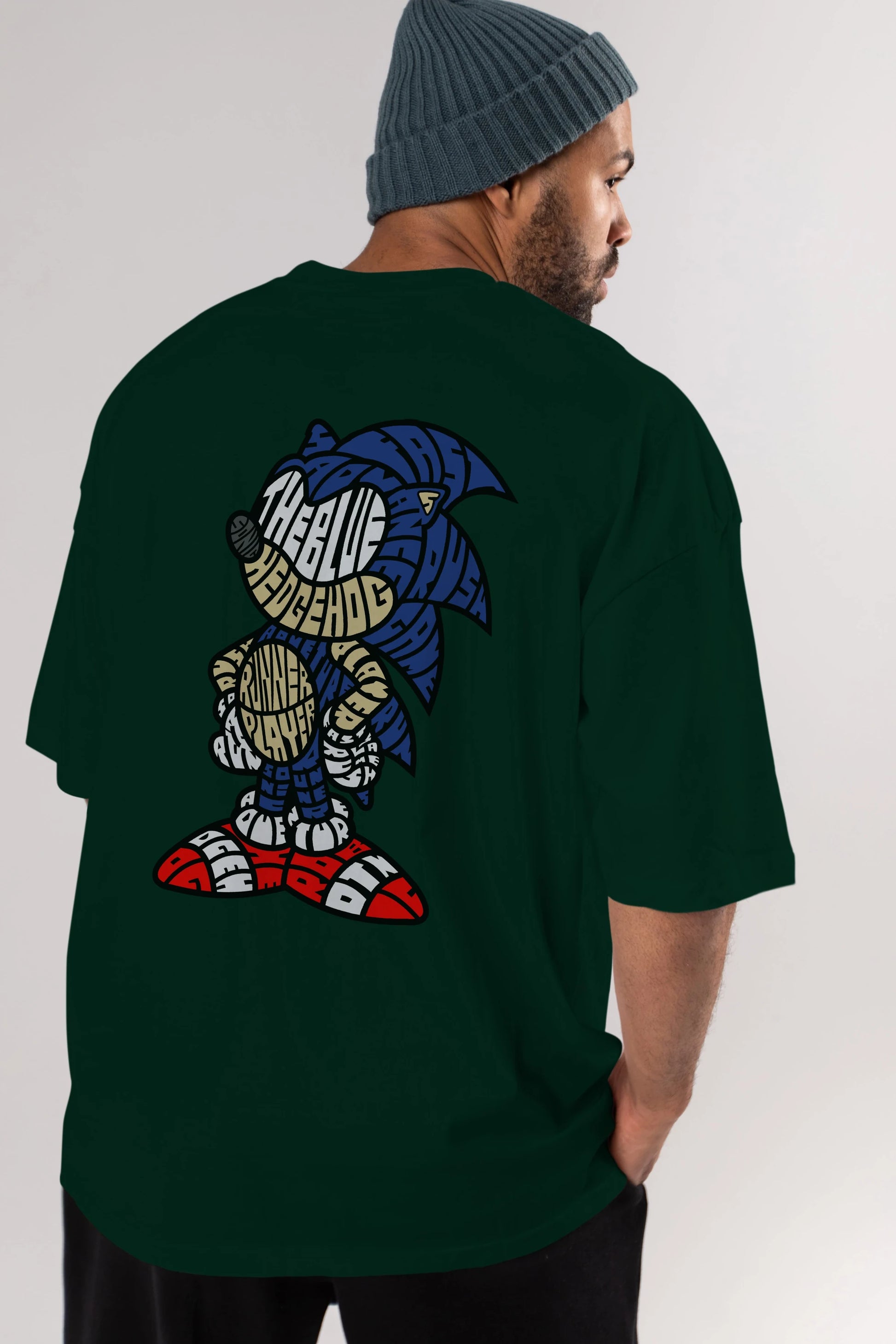 The Blue Hedgehog Arka Baskılı Oversize t-shirt %100 pamuk Erkek Kadın Unisex