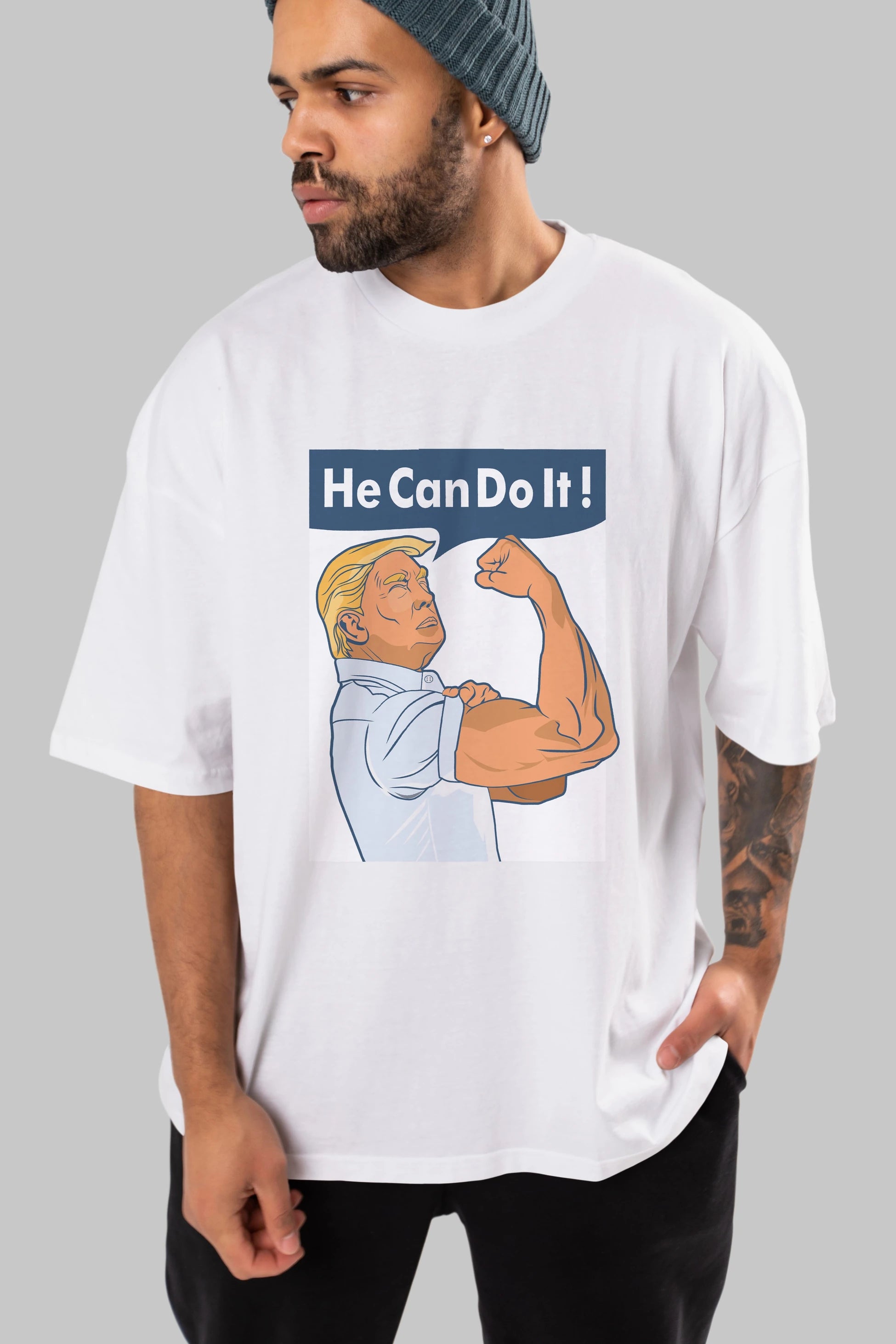 He Can Do It Trump Ön Baskılı Oversize t-shirt Erkek Kadın Unisex %100 Pamuk tişort