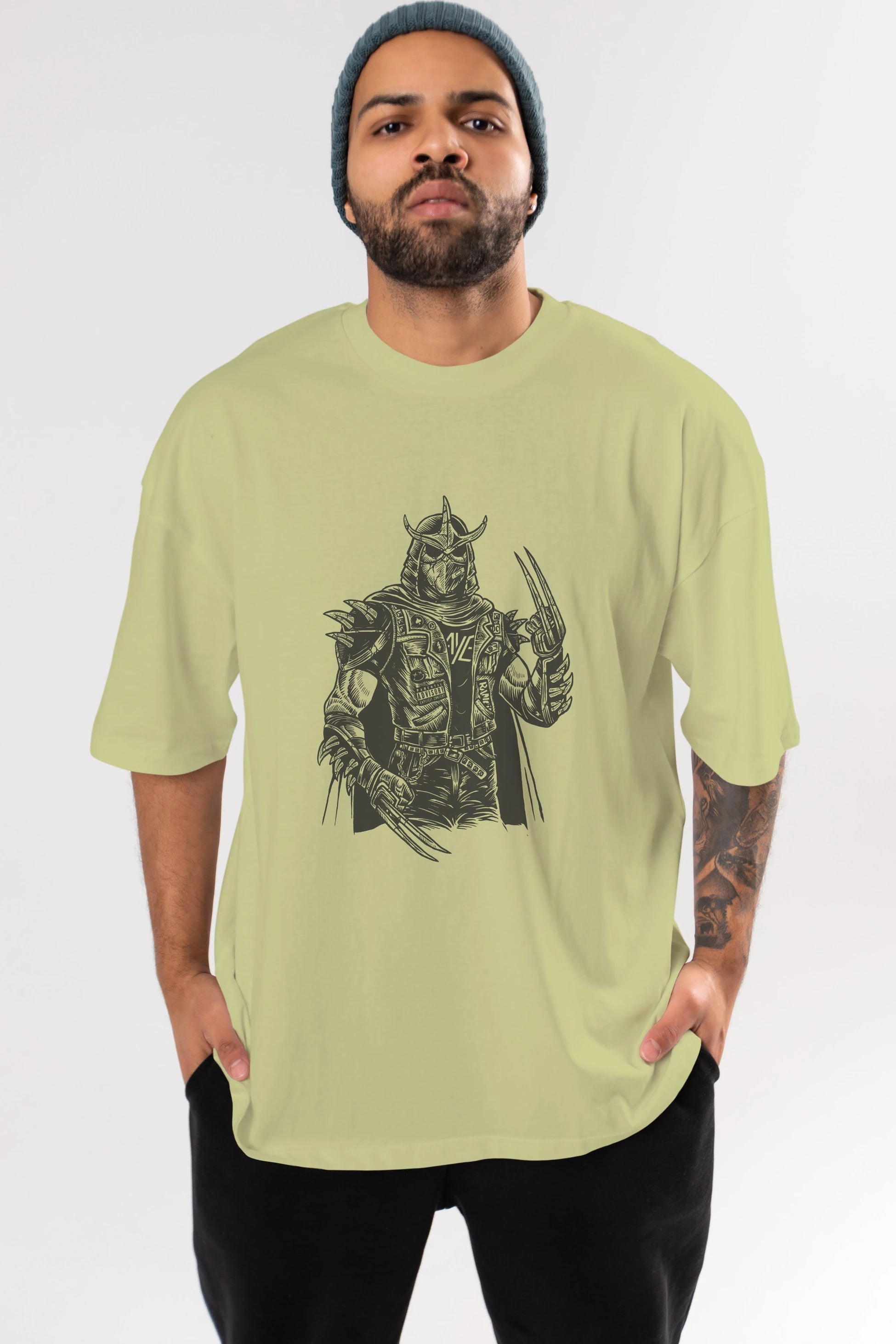 Shredder Punk Ön Baskılı Oversize t-shirt Erkek Kadın Unisex %100 Pamuk tişort