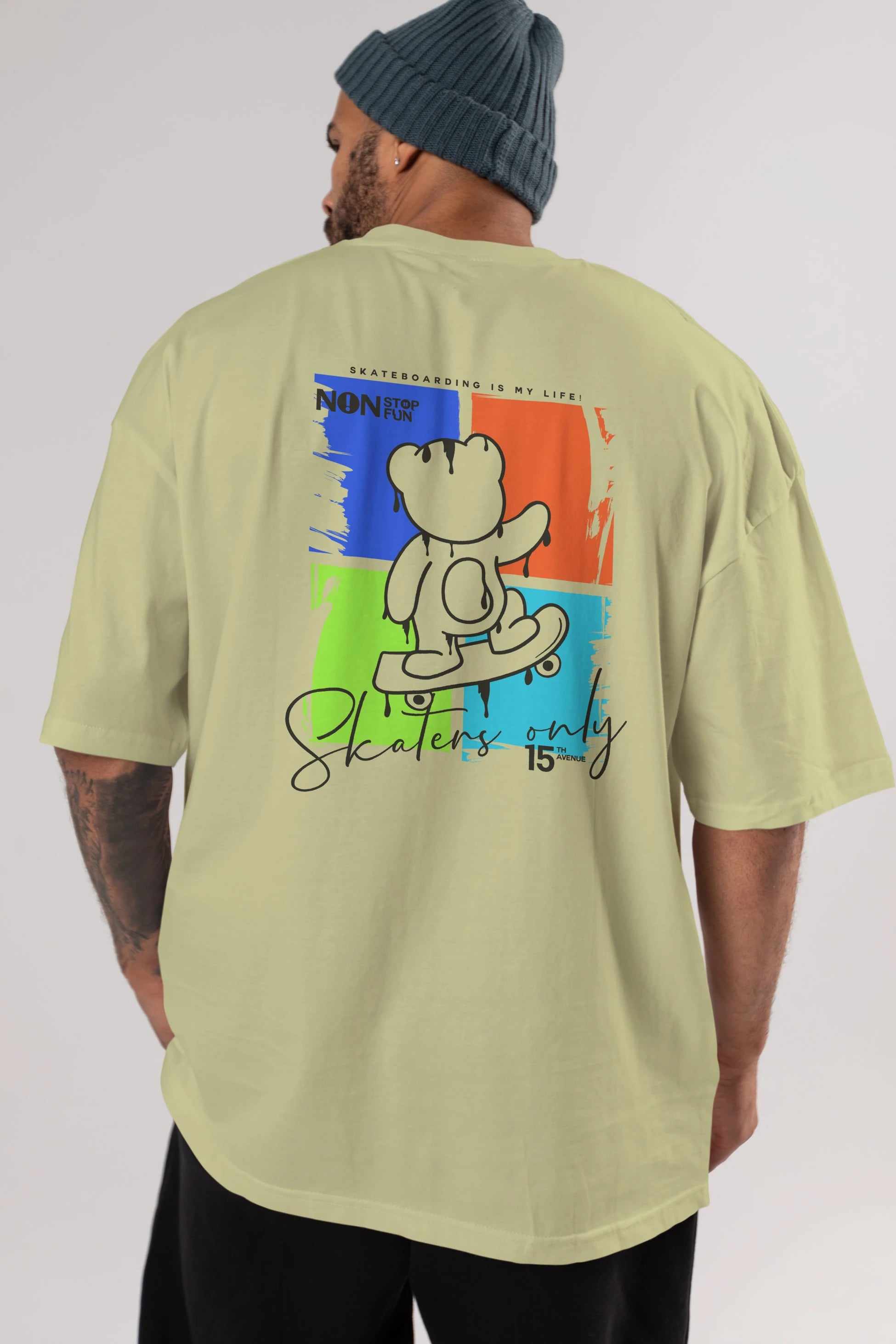 Skaters Only Bear Arka Baskılı Oversize t-shirt Erkek Kadın Unisex