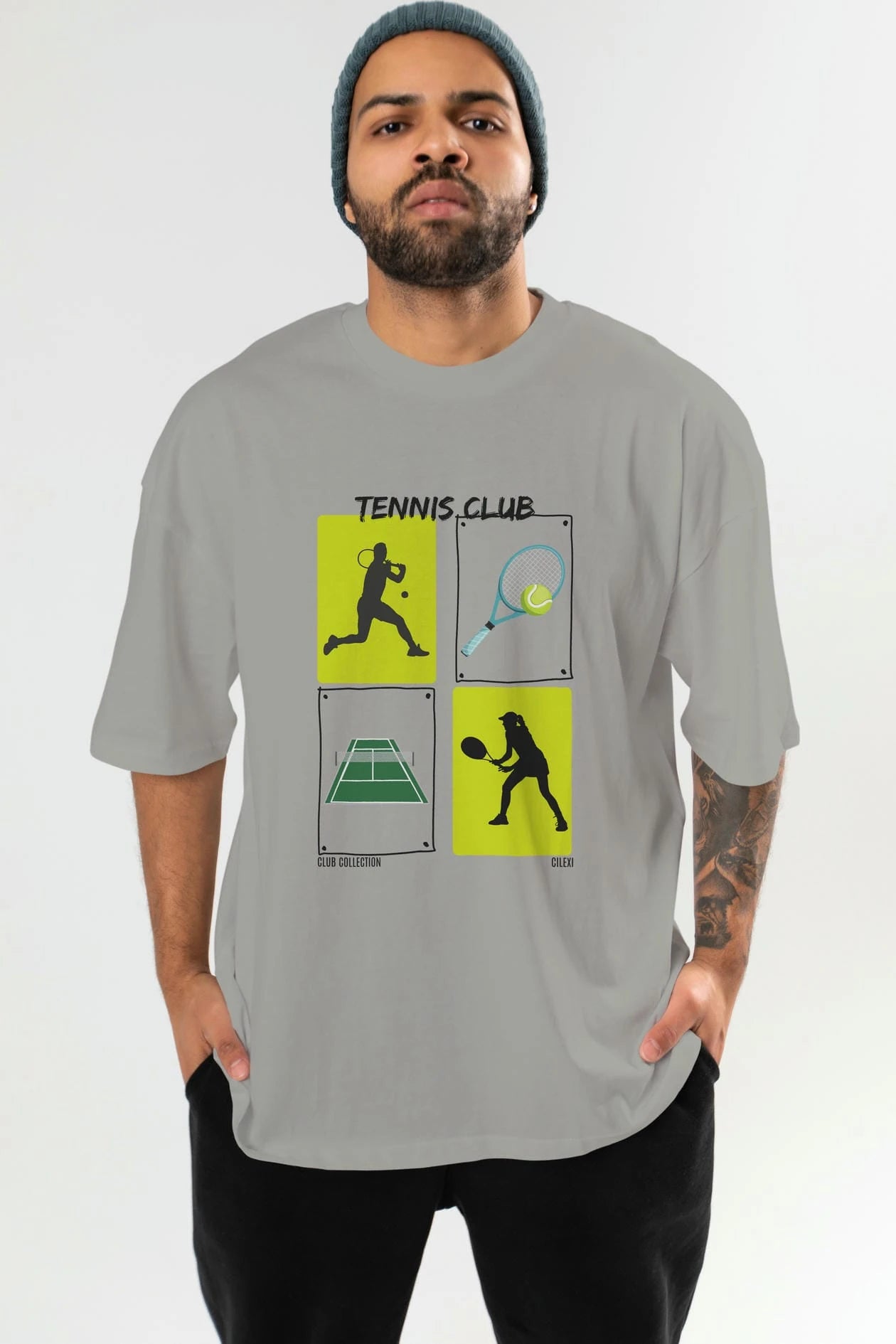 Tennis Club ön Baskılı Oversize t-shirt Erkek Kadın %100 Pamuk Bisiklet Yaka tişort
