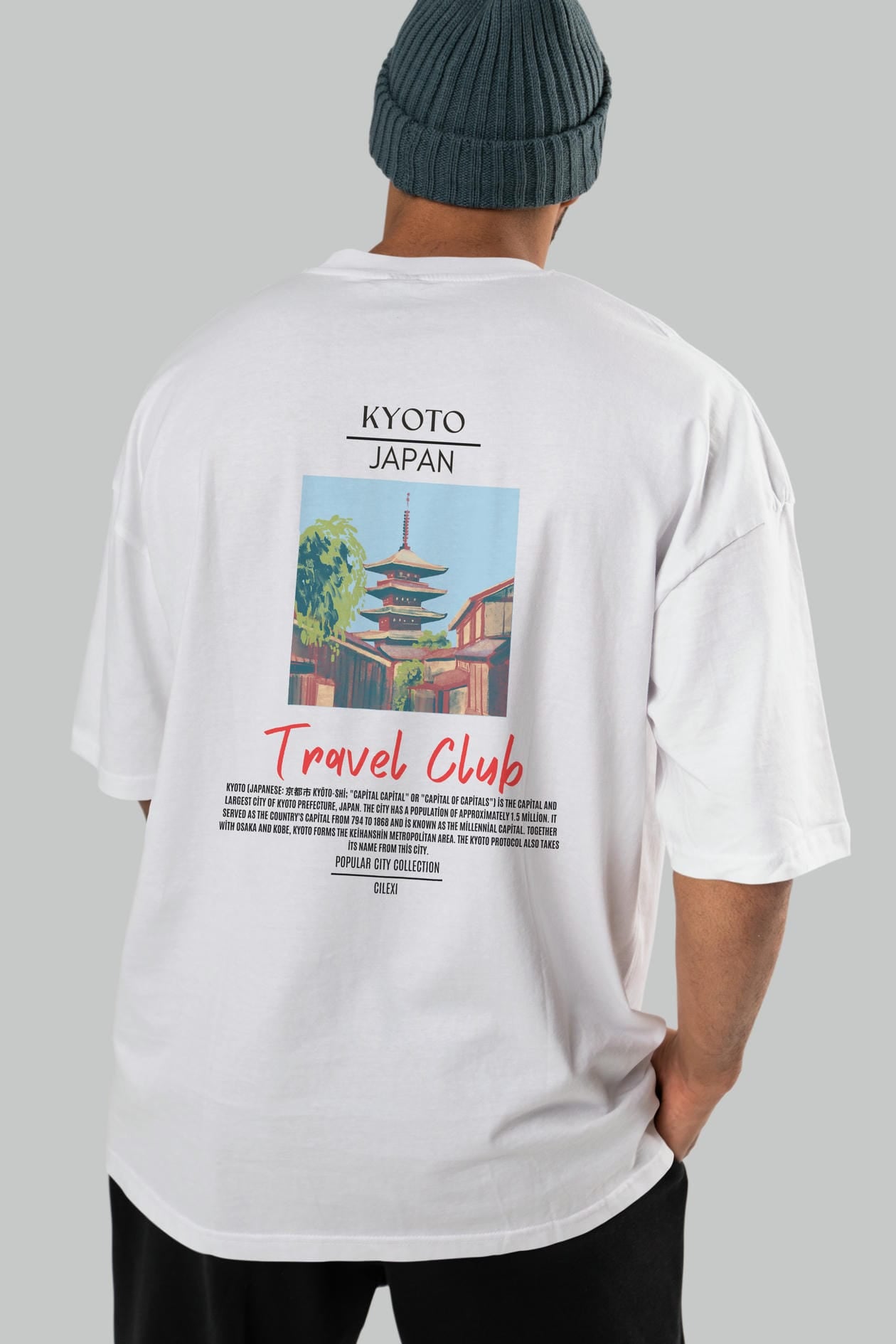 Kyoto Japan Arka Baskılı Oversize t-shirt Erkek Kadın Pamuk Bisiklet Yaka tişort