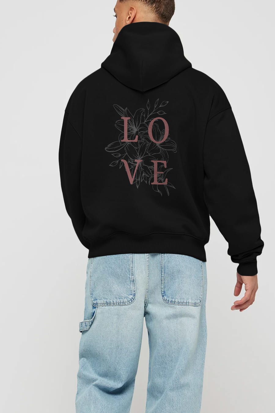 Love Yazılı Arka Baskılı Oversize Hoodie Kapüşonlu Sweatshirt Erkek Kadın Unisex