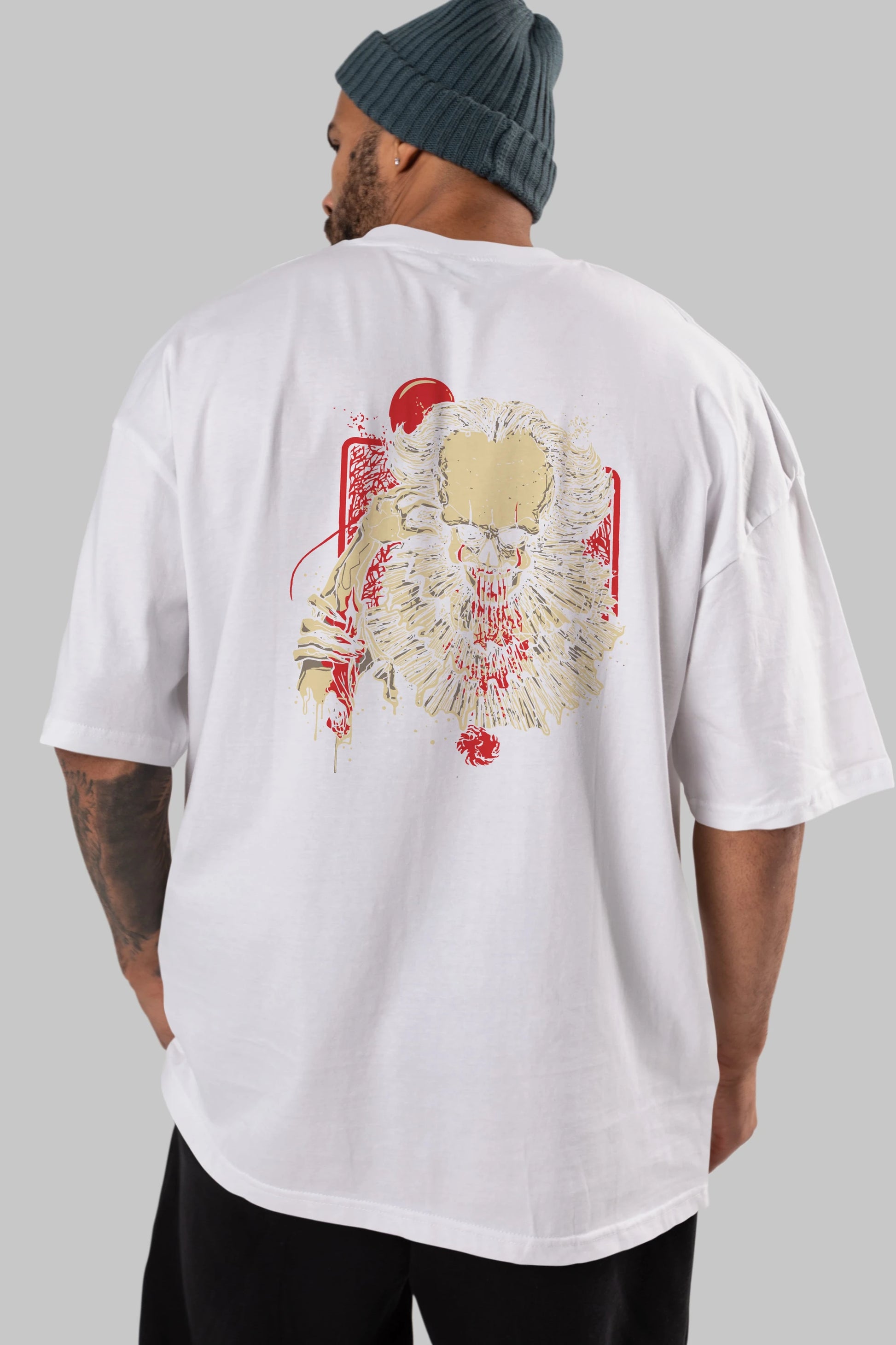 it (2) Arka Baskılı Oversize t-shirt Erkek Kadın Unisex %100 Pamuk Bisiklet Yaka tişort