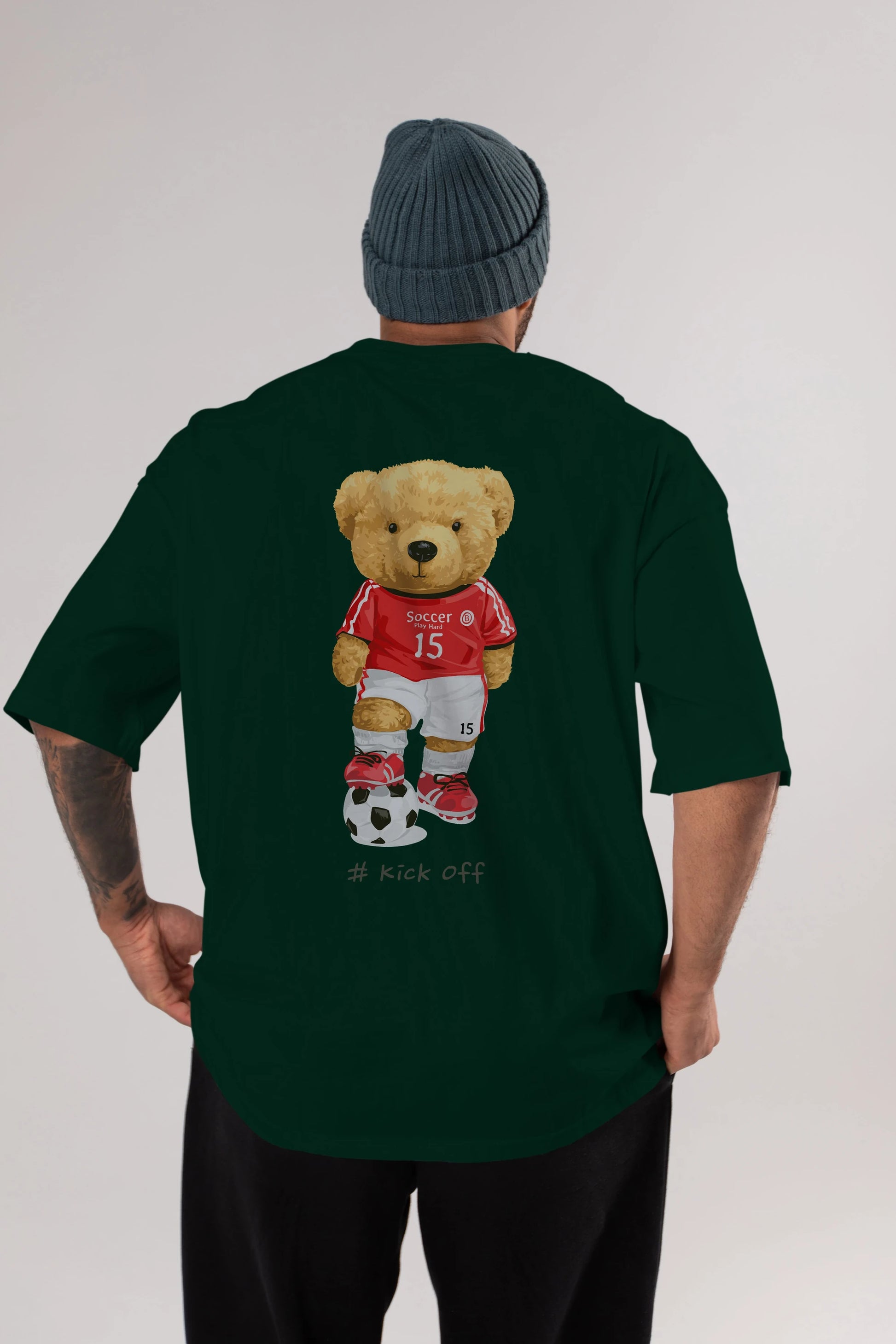 Teddy Bear Kick Off Arka Baskılı Oversize t-shirt Erkek Kadın Unisex %100 Pamuk