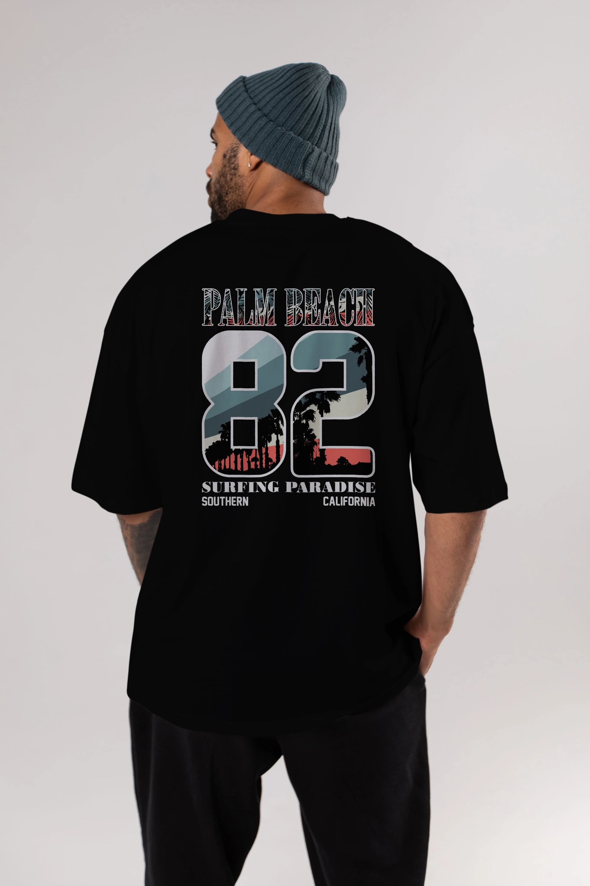 Palm Beach 82 Arka Baskılı Oversize t-shirt Erkek Kadın Unisex