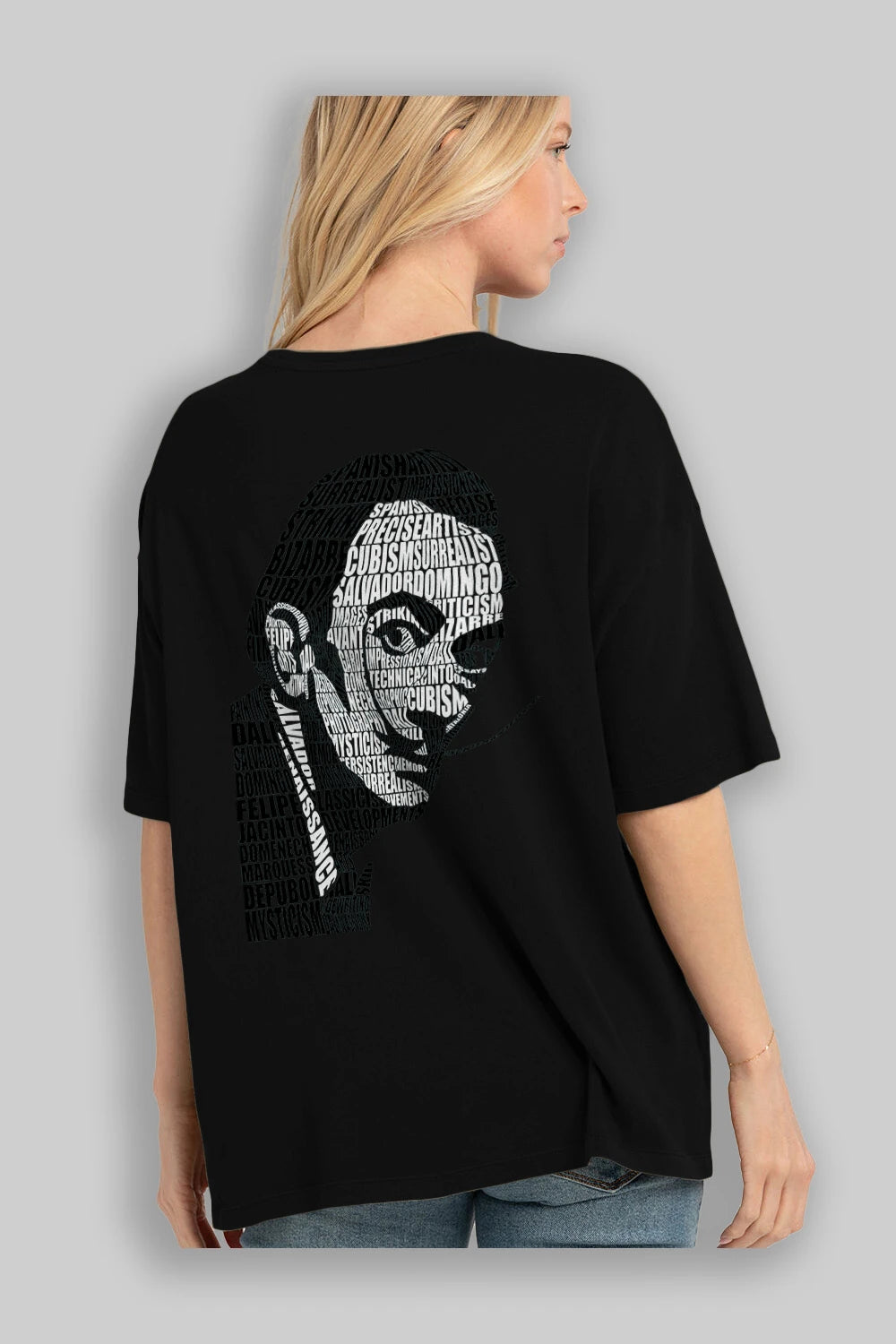 Salvador Dali Calligram Arka Baskılı Oversize t-shirt %100 pamuk Erkek Kadın Unisex