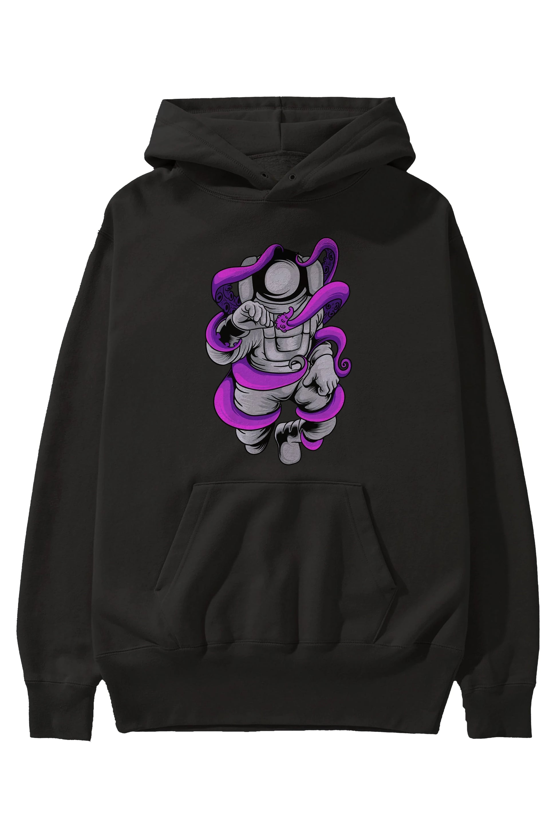 Astronaut fighting octopus Ön Baskılı Hoodie Oversize Kapüşonlu Sweatshirt Erkek Kadın Unisex