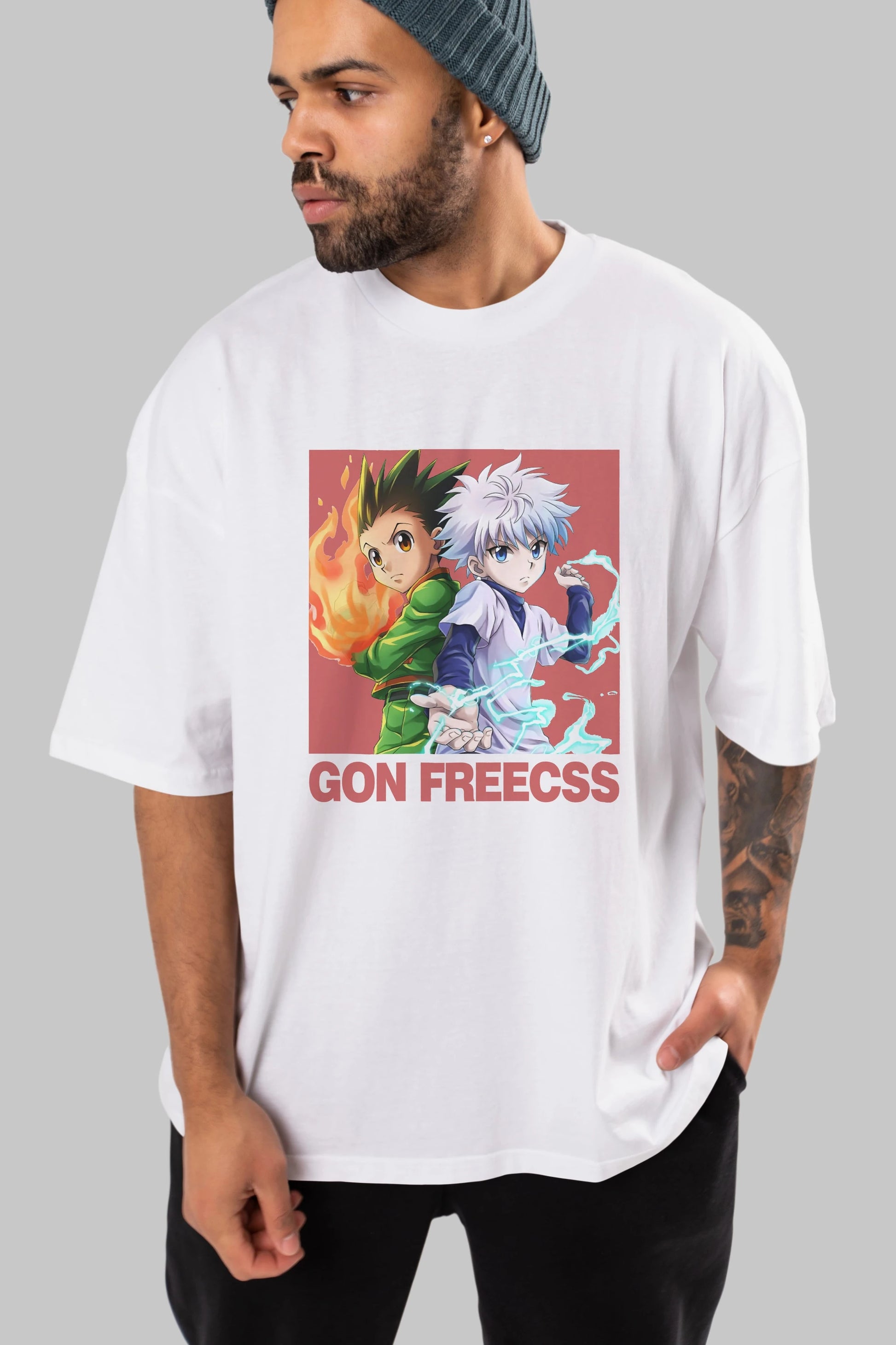 Gon Freecss HUNTER X HUNTER 4 Anime Ön Baskılı Oversize t-shirt %100 pamuk Erkek Kadın Unisex
