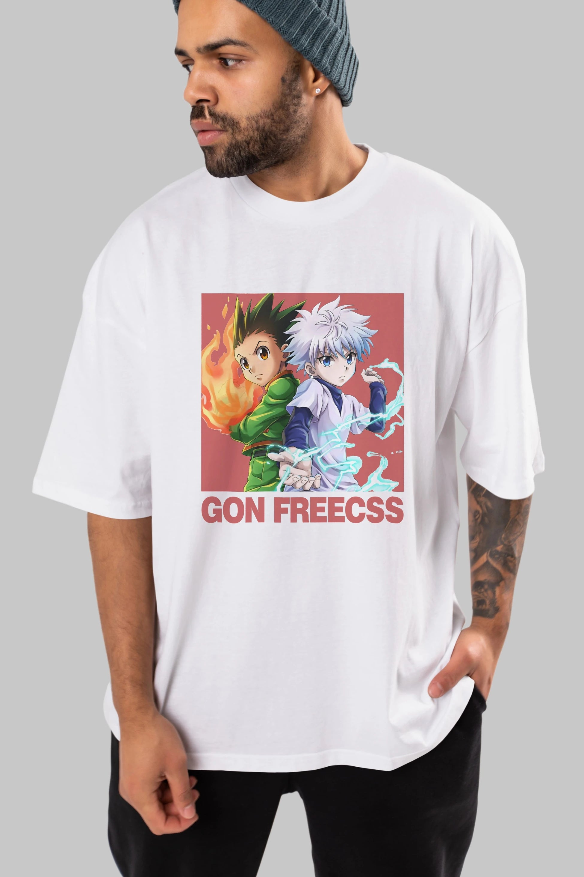 Gon Freecss HUNTER X HUNTER 4 Anime Ön Baskılı Oversize t-shirt %100 pamuk Erkek Kadın Unisex