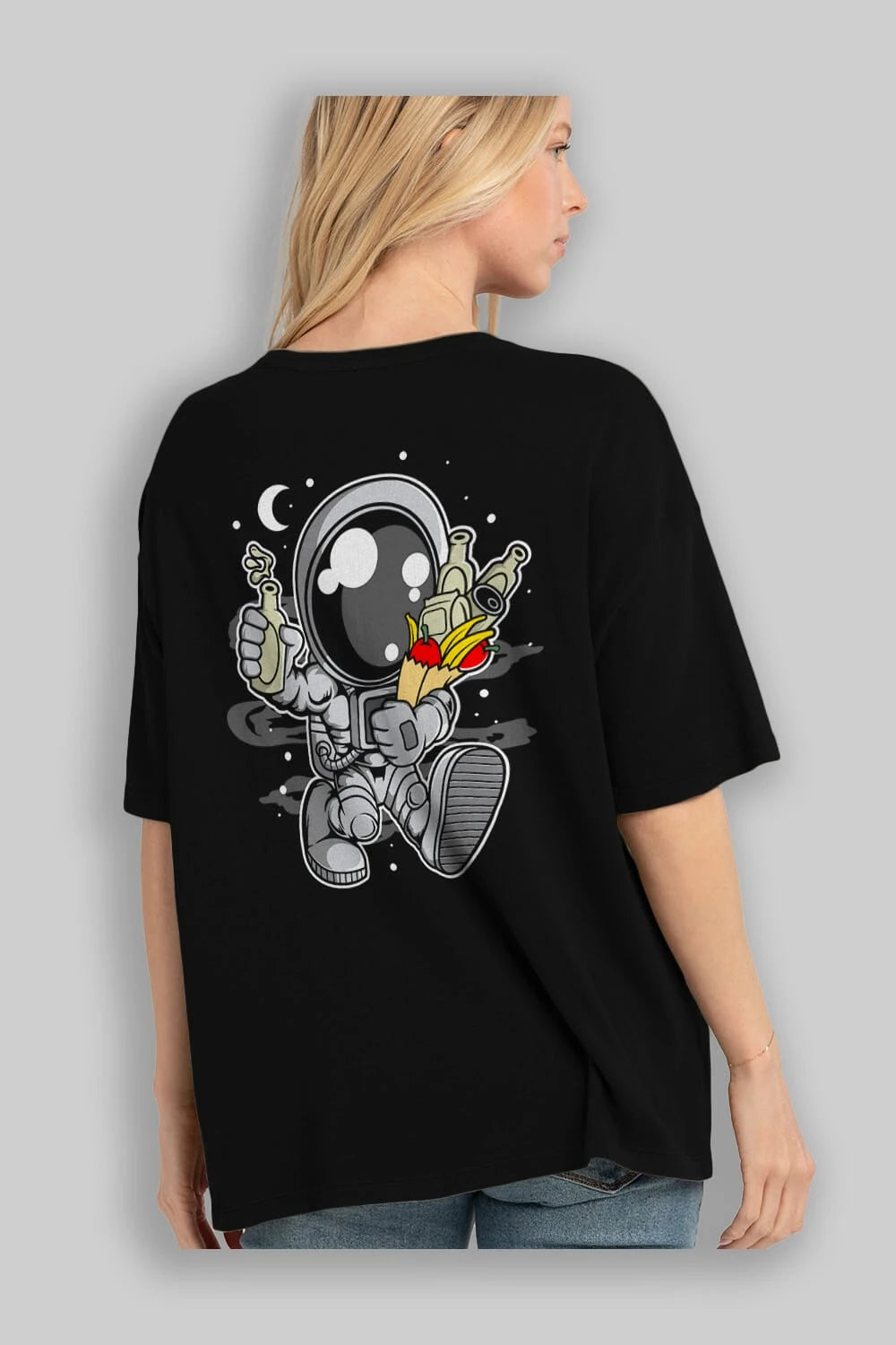 Astronaut Grochery Arka Baskılı Oversize t-shirt Erkek Kadın Unisex