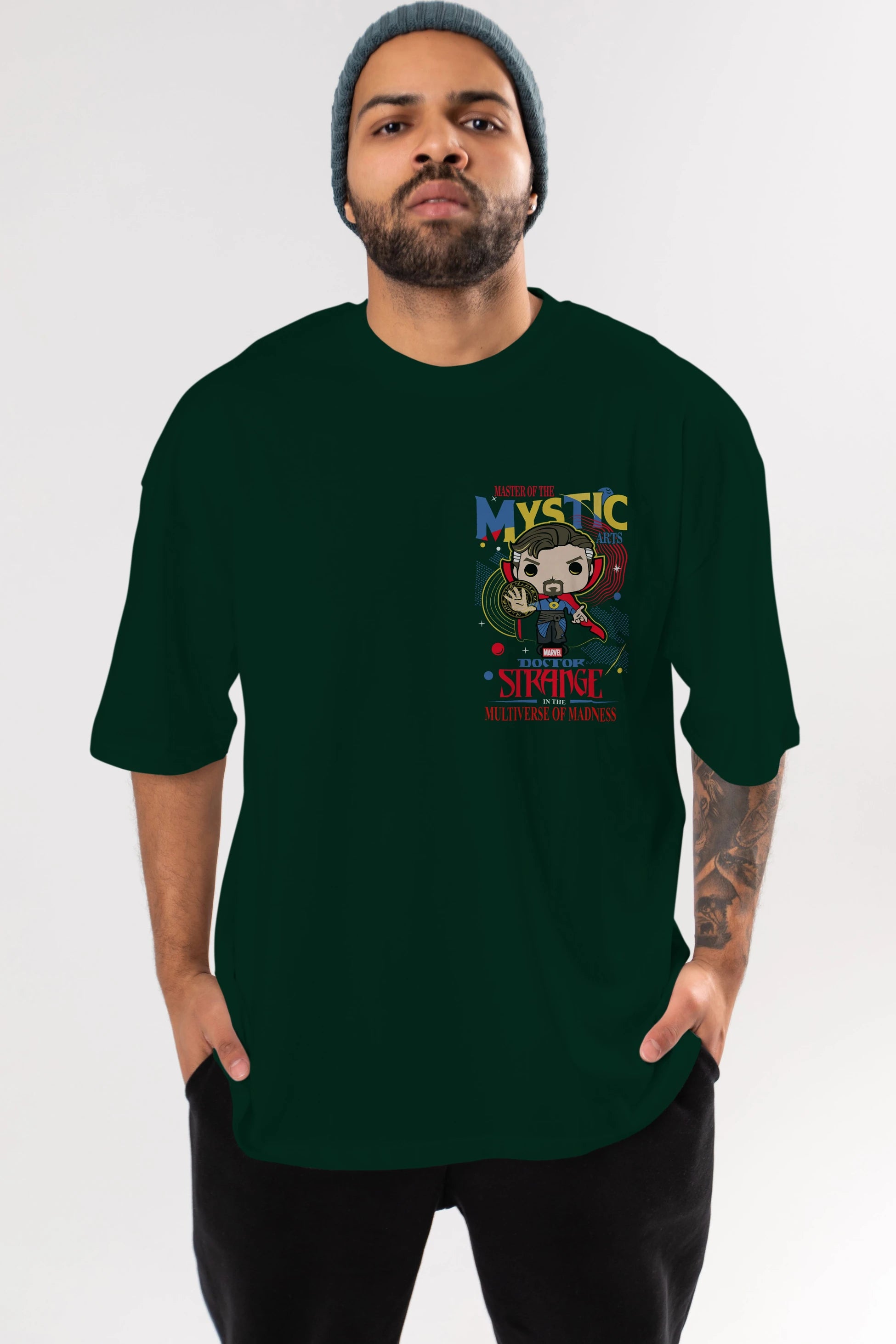 Doctor Strange Ön Sol Baskılı Oversize t-shirt Erkek Kadın Unisex %100 Pamuk Bisiklet Yaka tişort