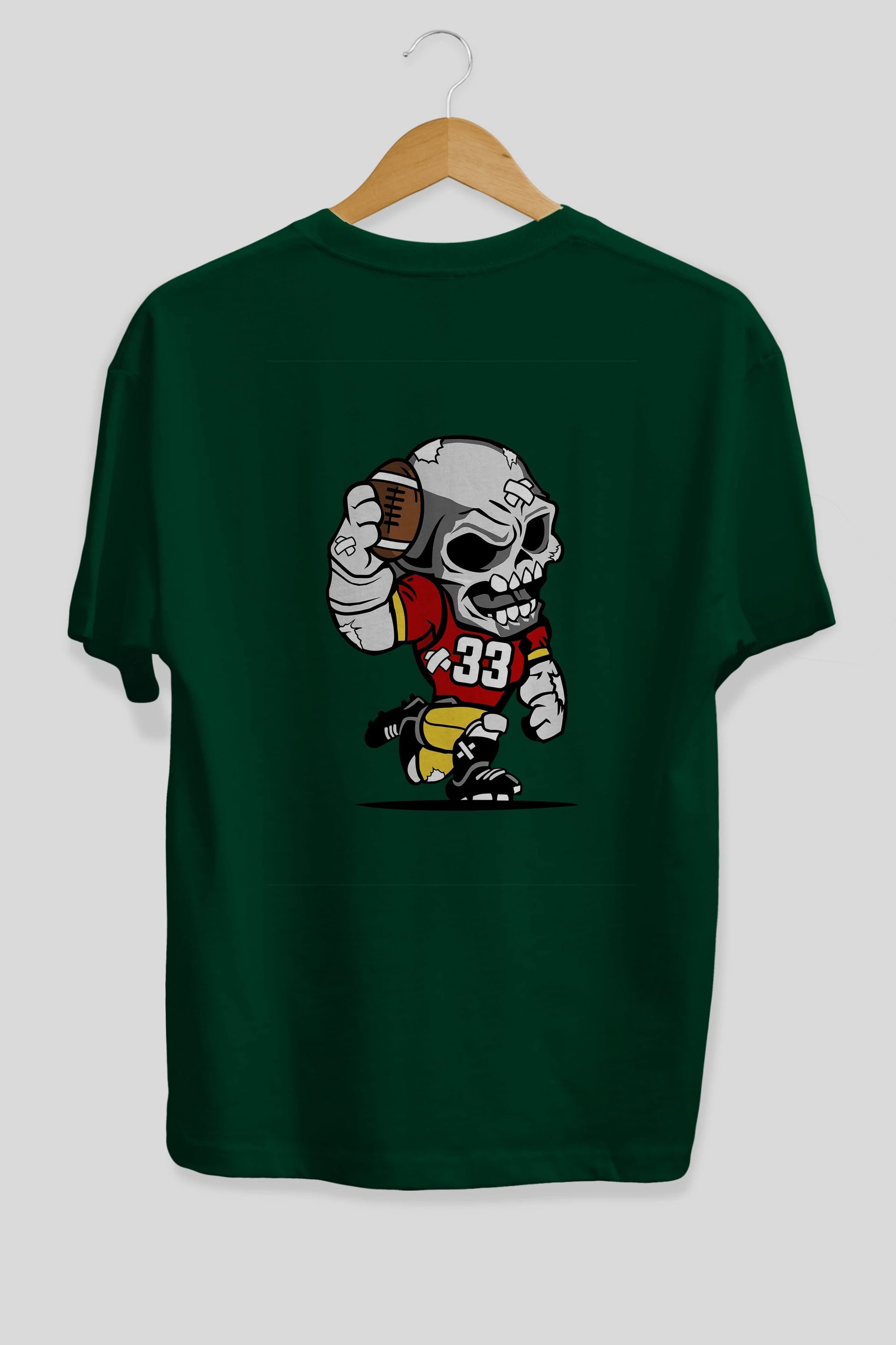 Skull Football Player Arka Baskılı Oversize t-shirt Erkek Kadın Unisex %100 Pamuk tişort
