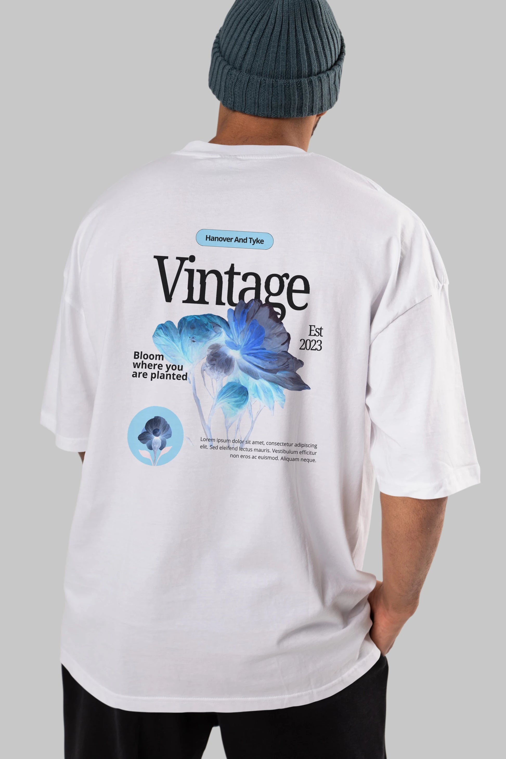 Vintage Çiçek Arka Baskılı Oversize t-shirt Erkek Kadın Unisex
