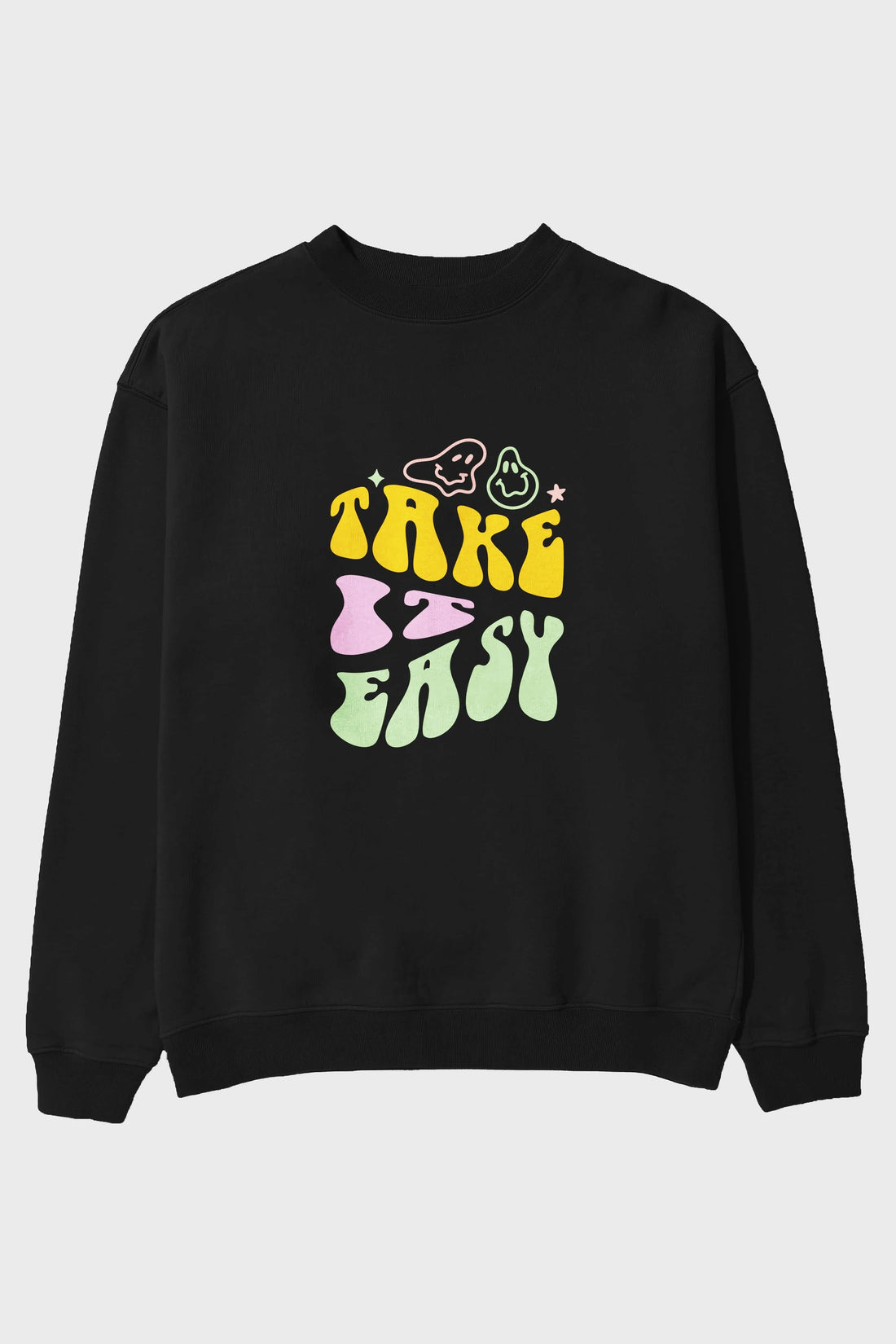 Take it Easy Yazılı Ön Baskılı Oversize Sweatshirt Erkek Kadın Unisex