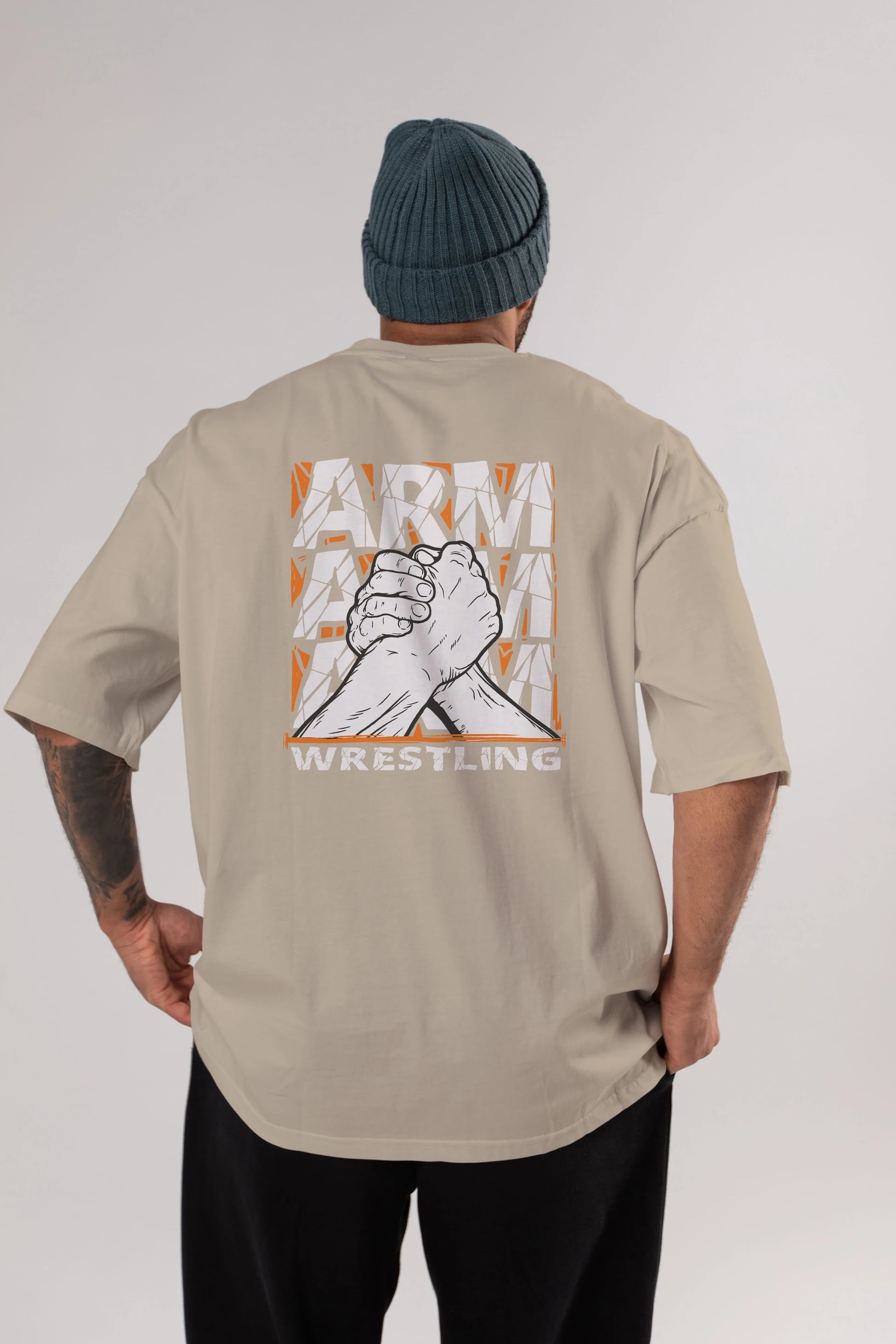 Arm Wrestling Arka Baskılı Oversize t-shirt Erkek Kadın Unisex