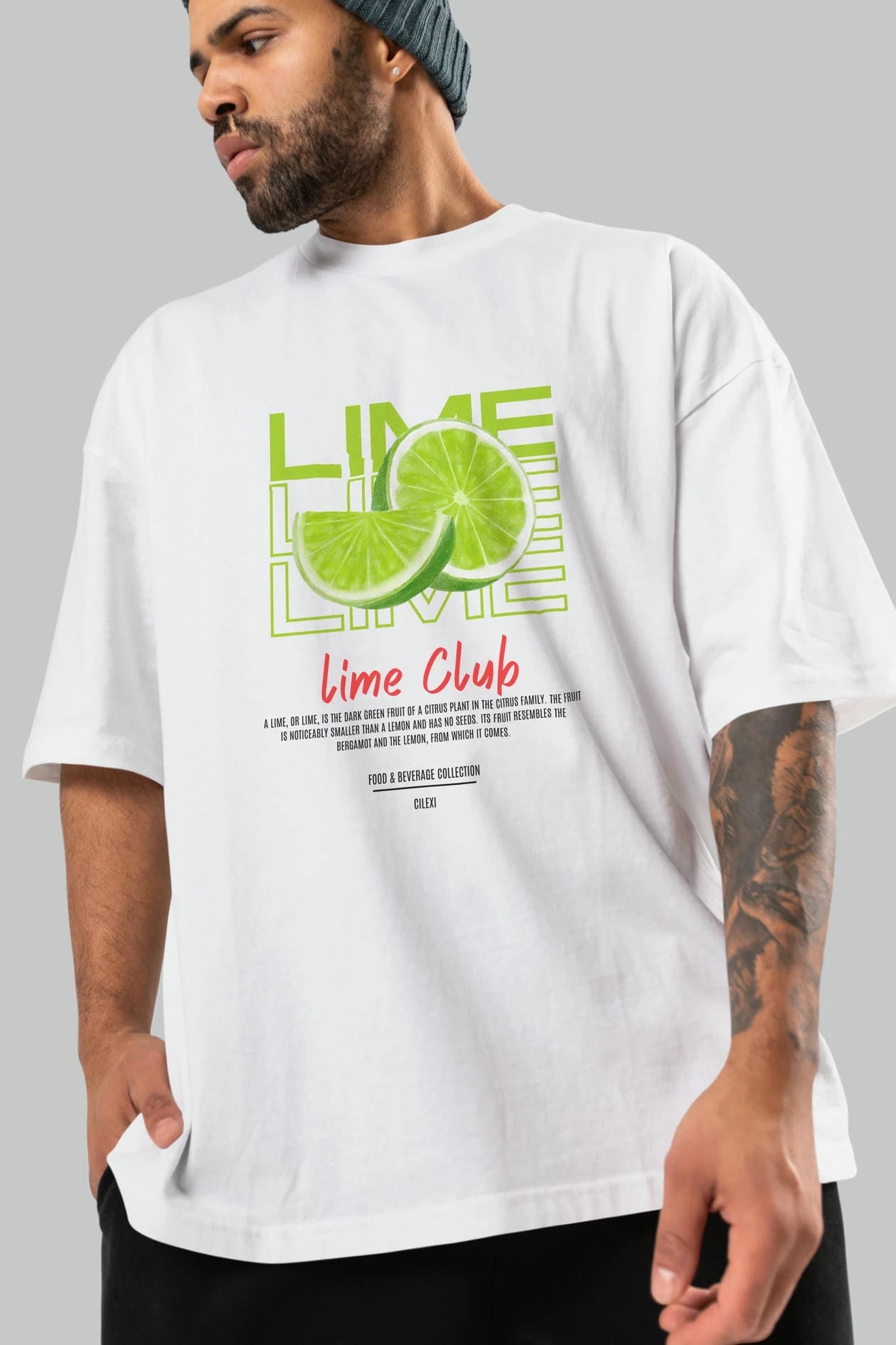 Lime Kokteyl Serisi ön Baskılı Oversize t-shirt Erkek Kadın %100 Pamuk Bisiklet Yaka tişort