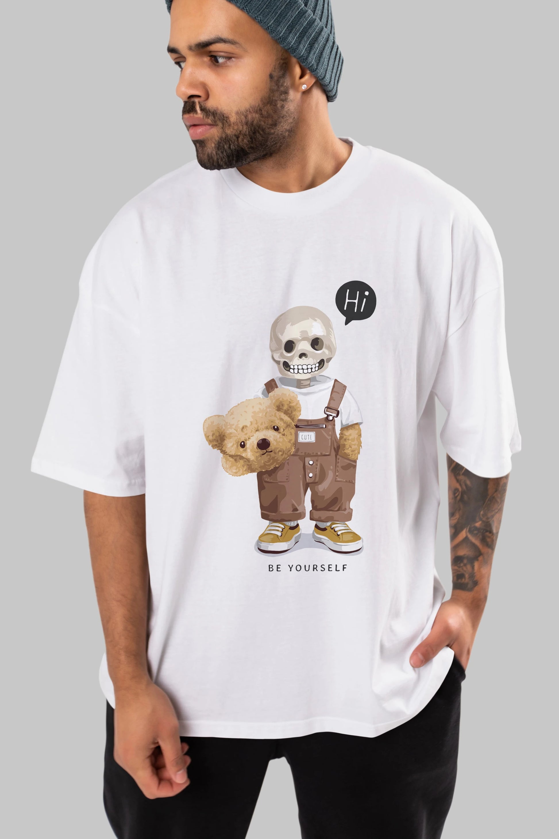 Teddy Bear hi Ön Baskılı Oversize t-shirt Erkek Kadın Unisex %100 Pamuk