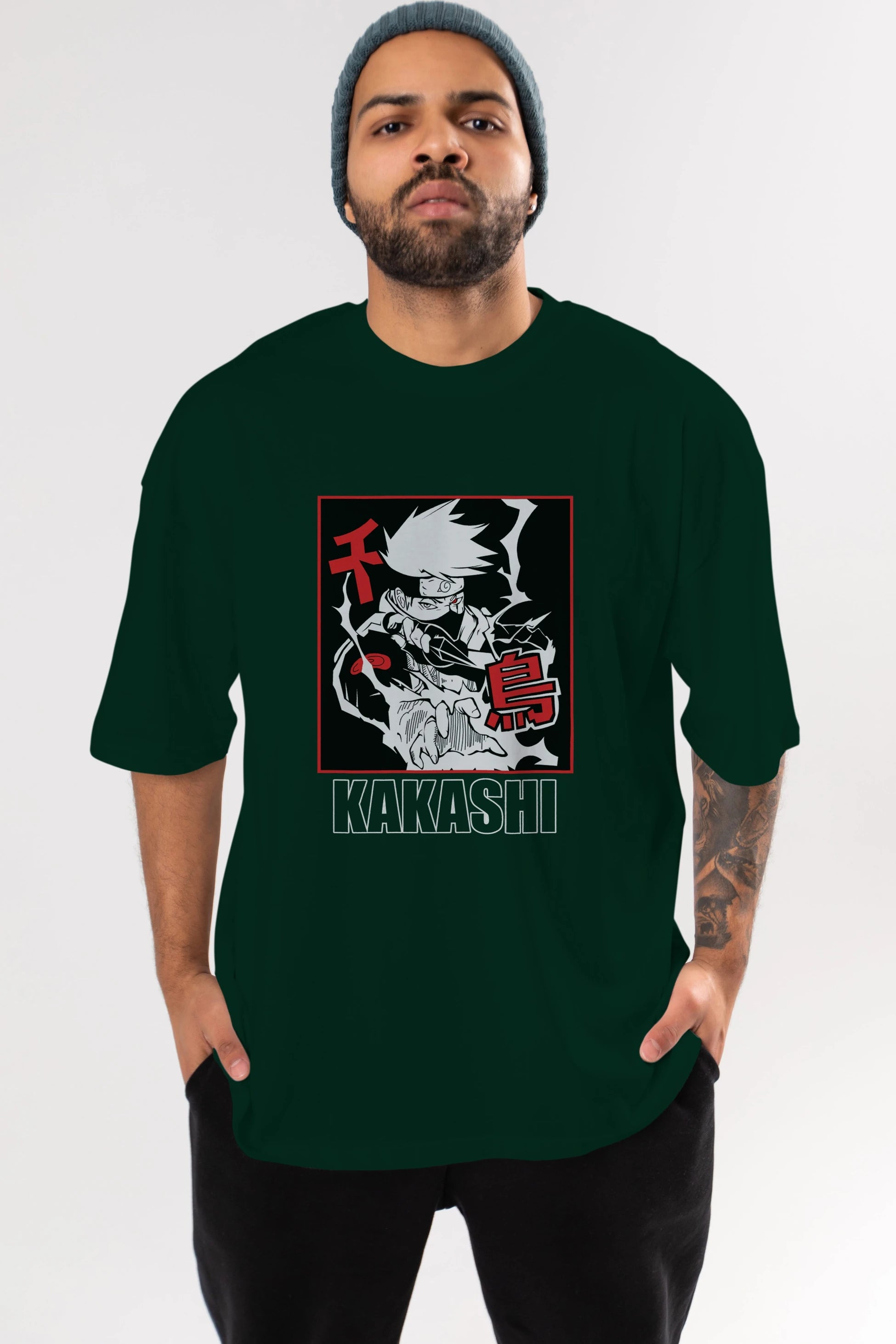 KAKASHI HATAKE NARUTO Anime Ön Baskılı Oversize t-shirt %100 pamuk Erkek Kadın Unisex