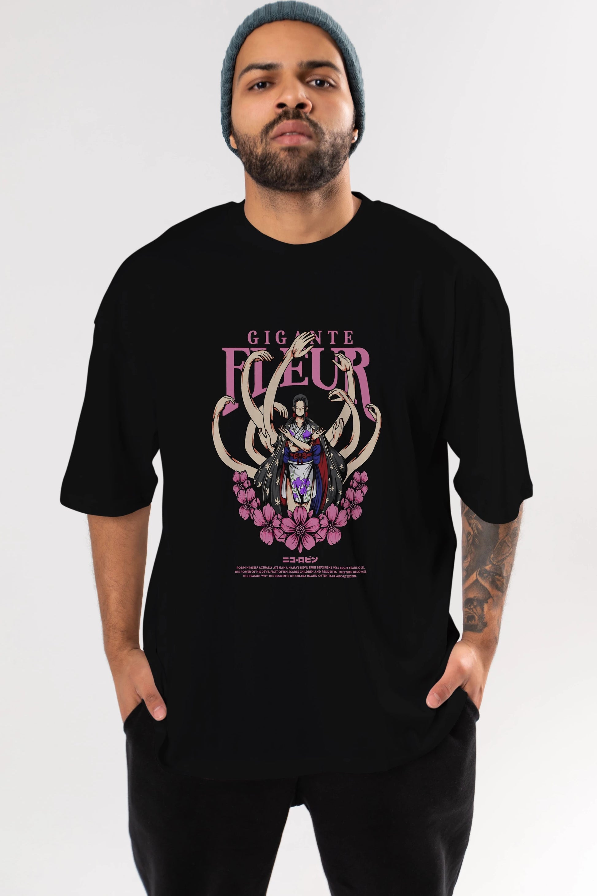 Gigante Fleur Anime Ön Baskılı Oversize t-shirt %100 pamuk Erkek Kadın Unisex