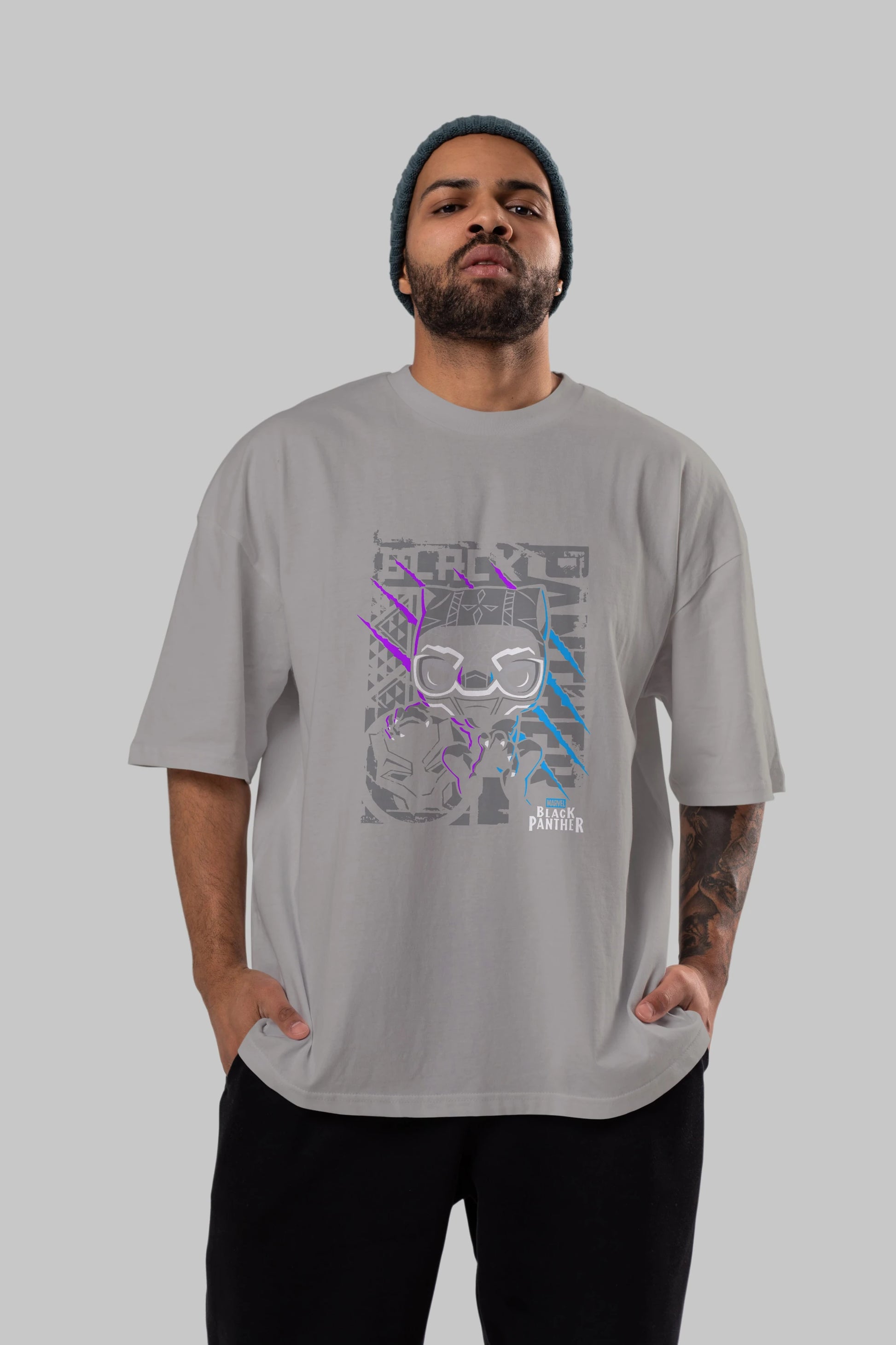 Black Panther Ön Baskılı Oversize t-shirt Erkek Kadın Unisex %100 Pamuk Bisiklet Yaka tişort