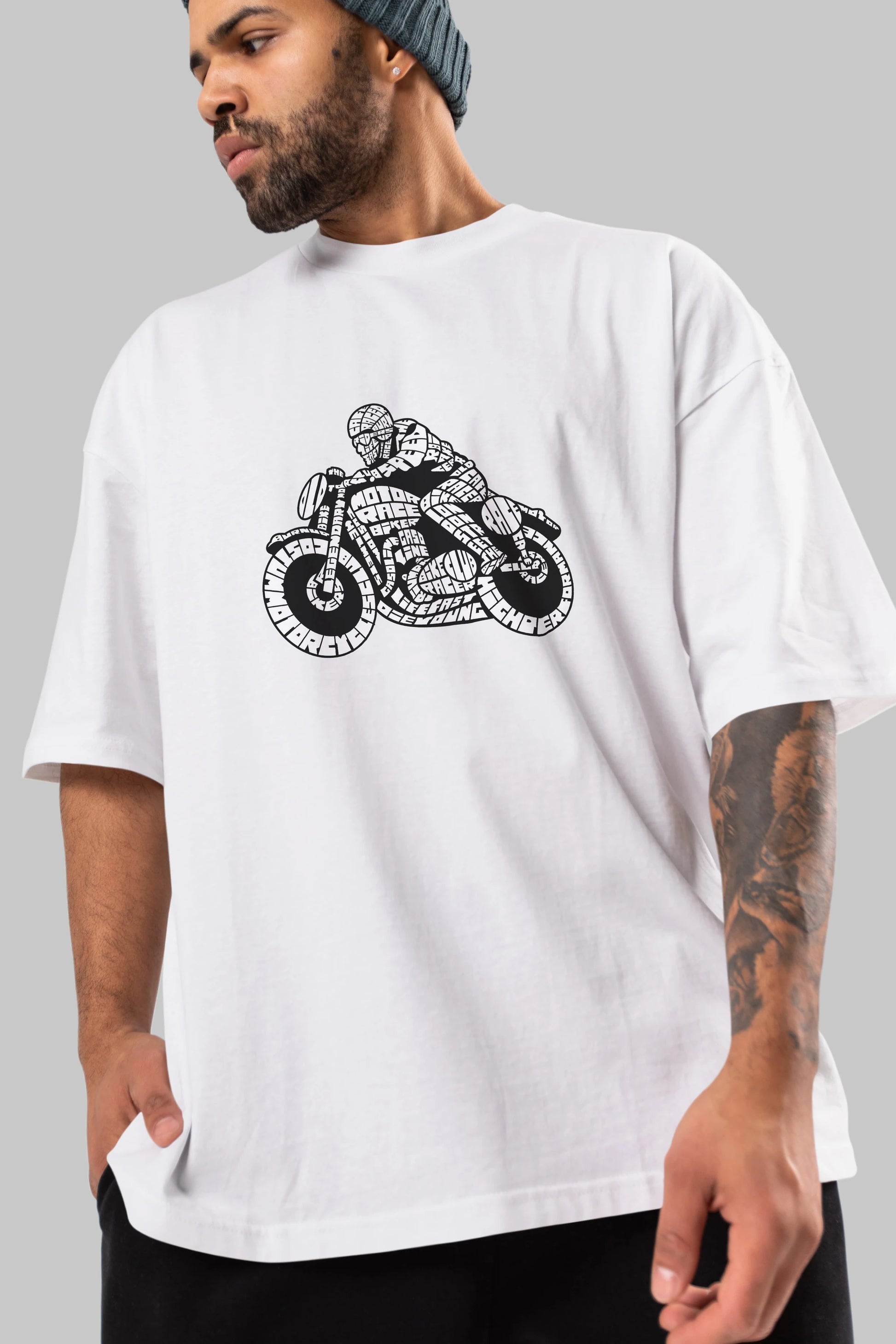 Caferacer Ön Baskılı Oversize t-shirt %100 pamuk Erkek Kadın Unisex