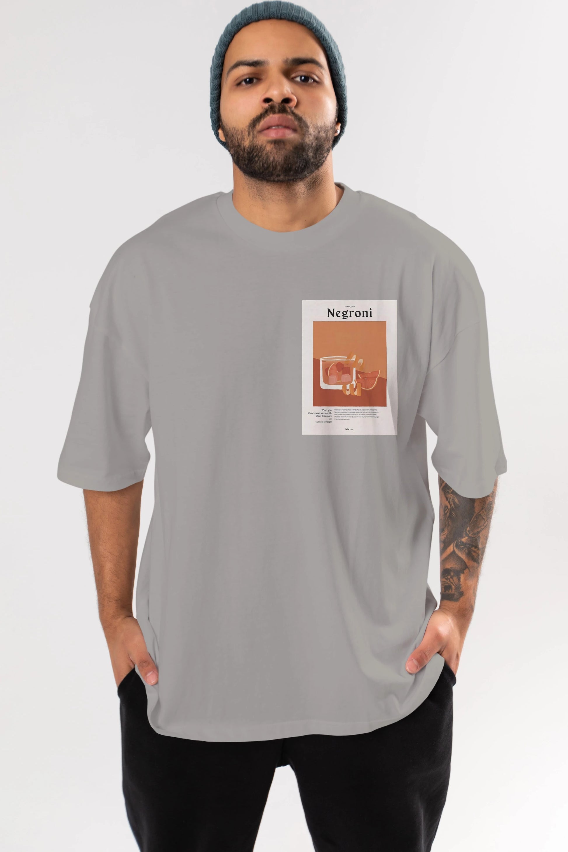 Mixology Negroni Ön Sol Baskılı Oversize t-shirt Erkek Kadın Unisex %100 Pamuk Bisiklet Yaka tişort