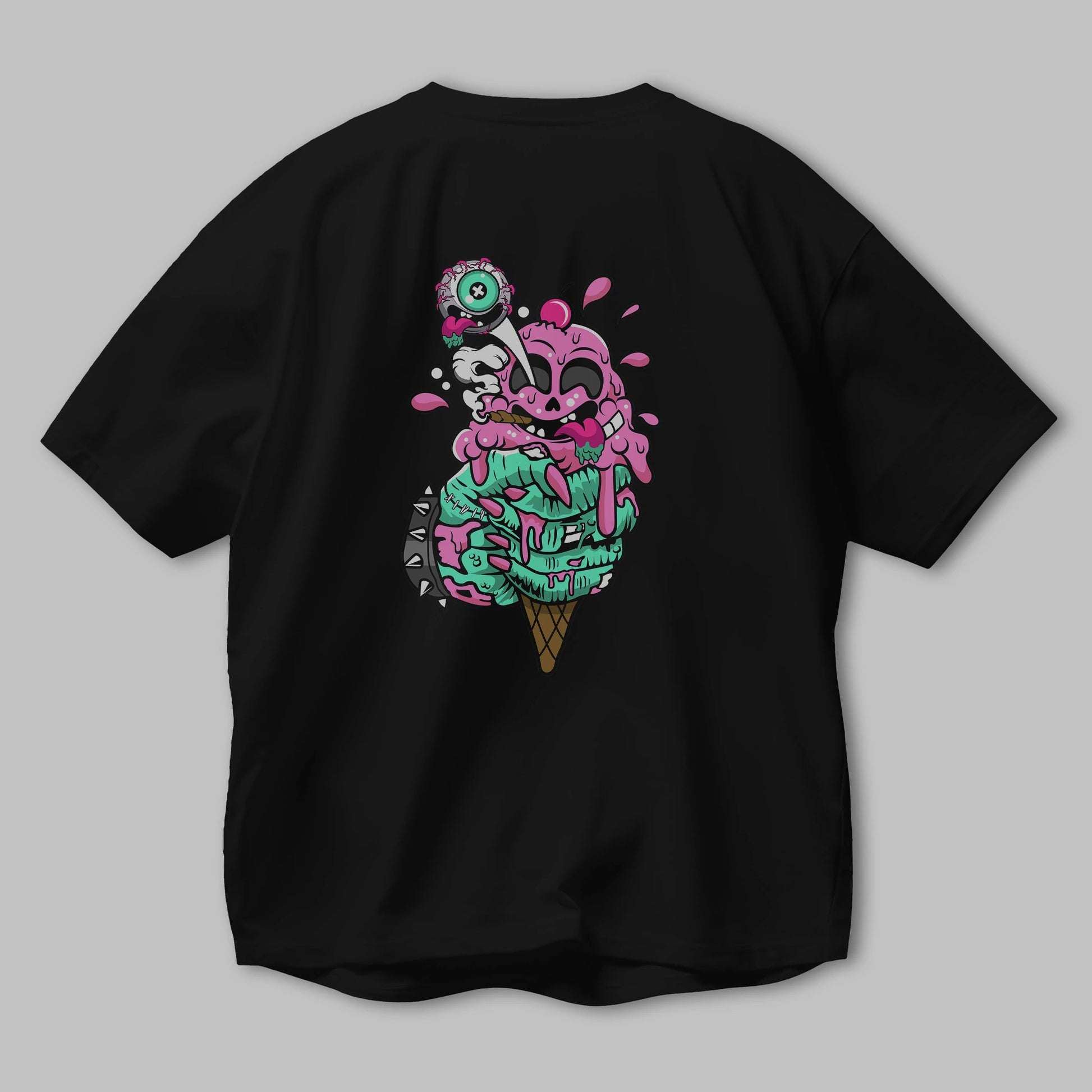 Ice Cream Zombie Arka Baskılı Oversize t-shirt Erkek Kadın Unisex %100 Pamuk tişort