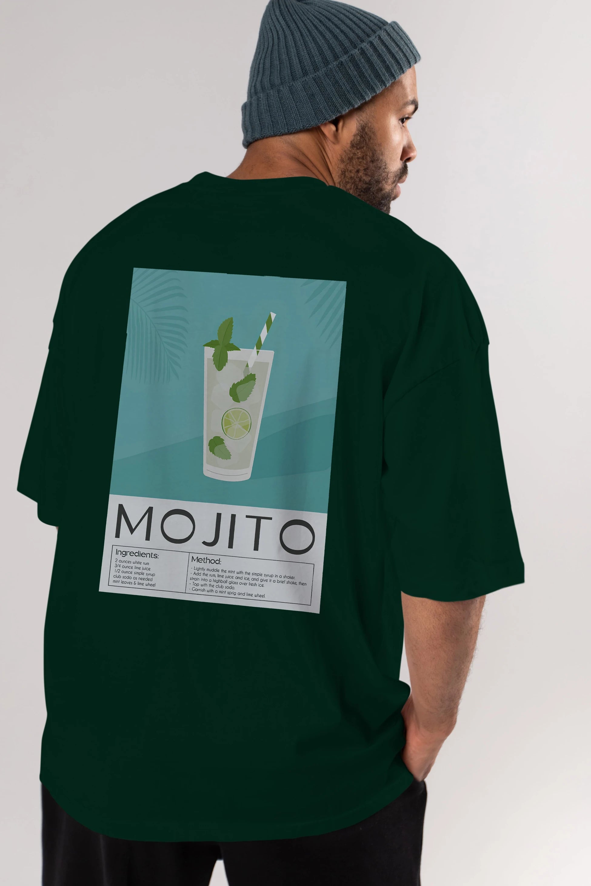 Mojito 4 Arka Baskılı Oversize t-shirt Erkek Kadın Unisex %100 Pamuk Bisiklet Yaka tişort
