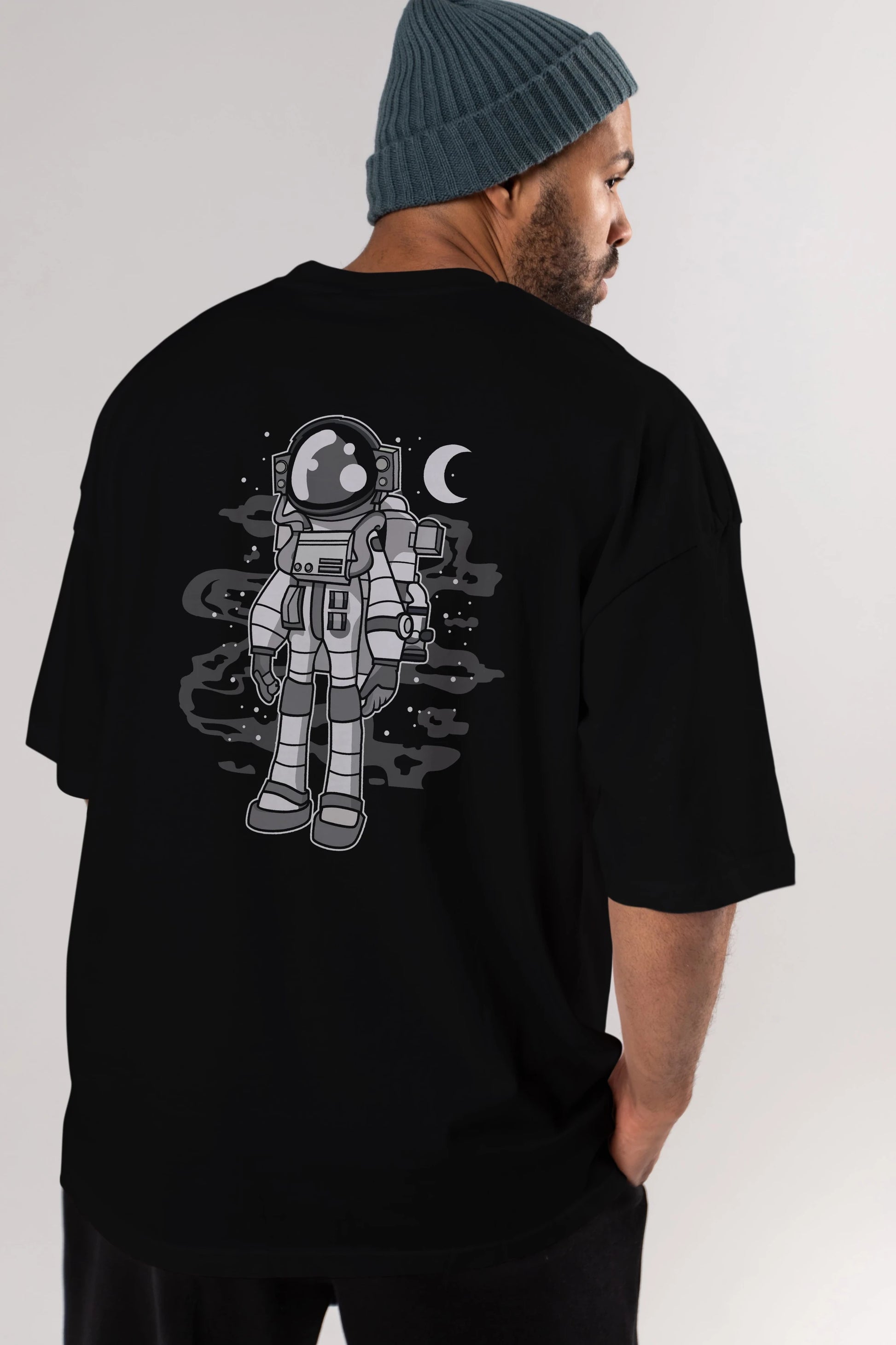 Astronaut Stand Arka Baskılı Oversize t-shirt Erkek Kadın Unisex