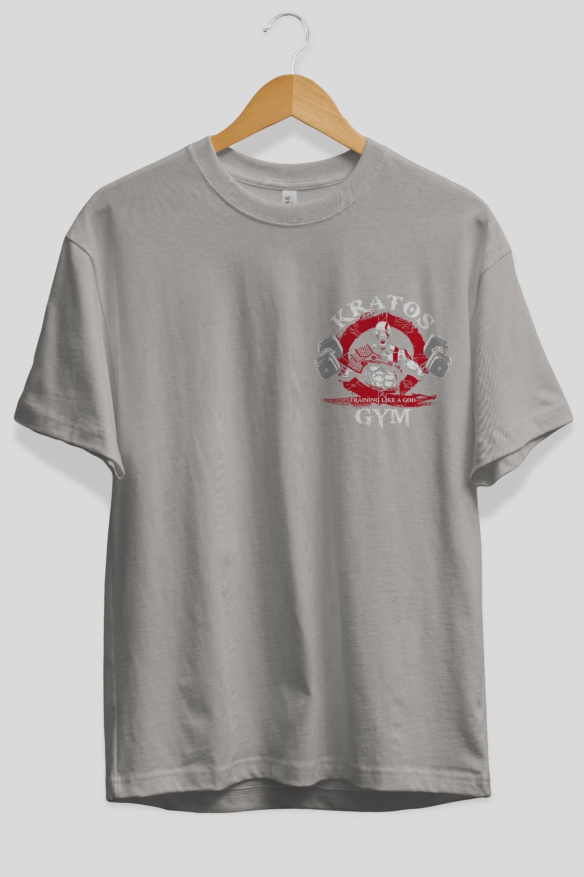 Kratos GYM Ön Sol Baskılı Oversize t-shirt Erkek Kadın Unisex %100 Pamuk Bisiklet Yaka tişort